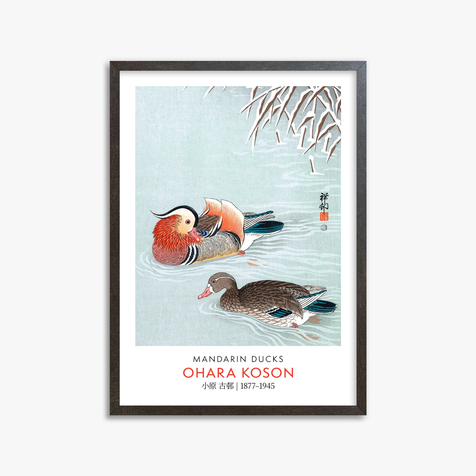 Ohara Koson: Mandarin Ducks - Gallery-style, 50x70cm Framed Art Reproduction With Espresso Frame