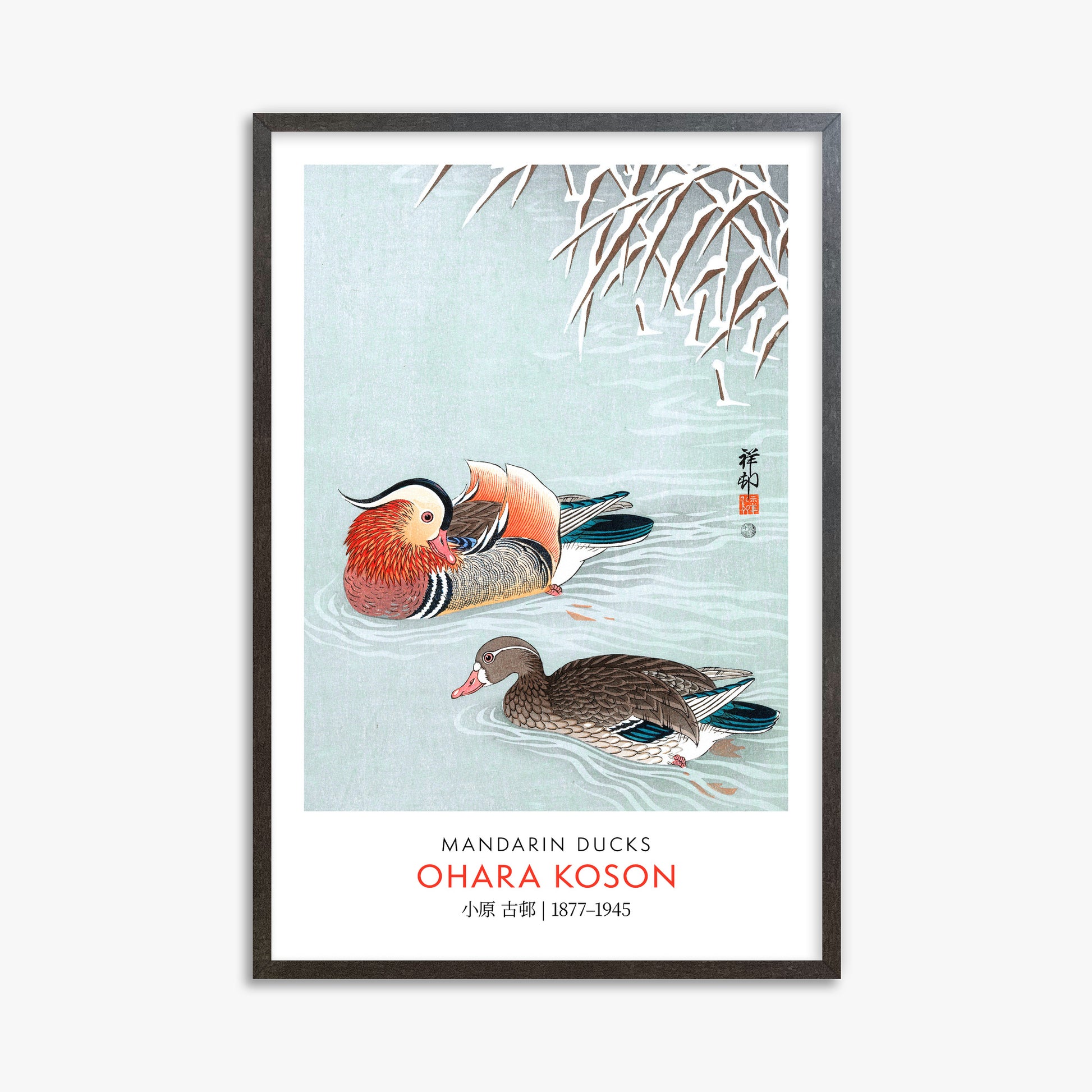 Ohara Koson: Mandarin Ducks - Gallery-style, 61x91cm Framed Art Reproduction With Espresso Frame