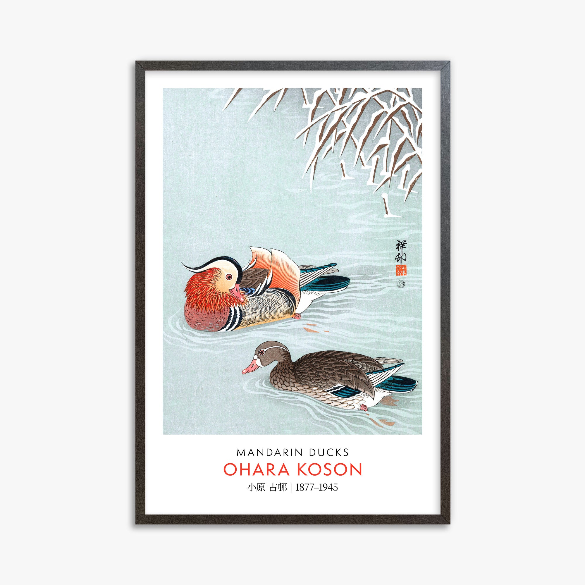 Ohara Koson: Mandarin Ducks - Gallery-style, 61x91cm Framed Art Reproduction With Espresso Frame