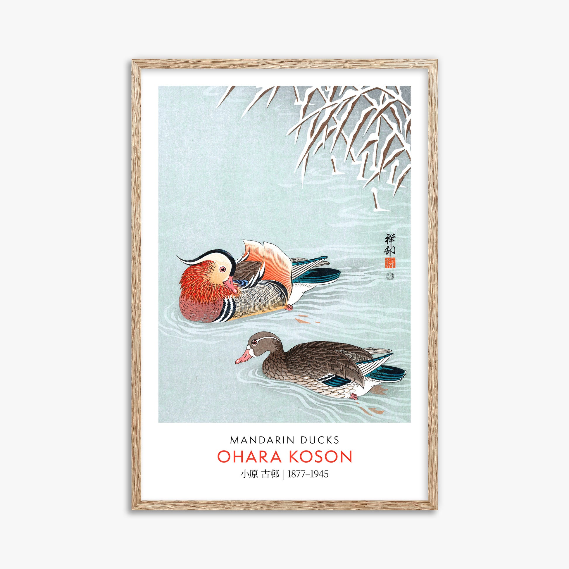 Ohara Koson: Mandarin Ducks - Gallery-style, 61x91cm Framed Art Reproduction With Raw Oak Frame