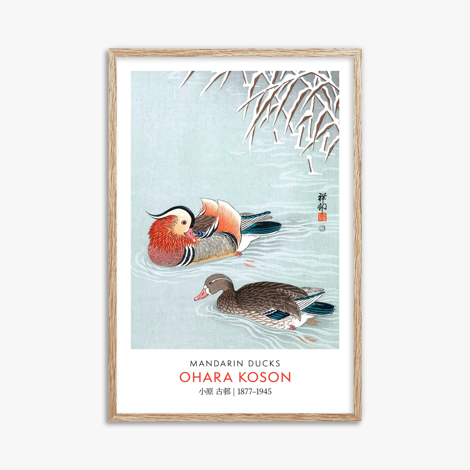 Ohara Koson: Mandarin Ducks - Gallery-style, 61x91cm Framed Art Reproduction With Raw Oak Frame