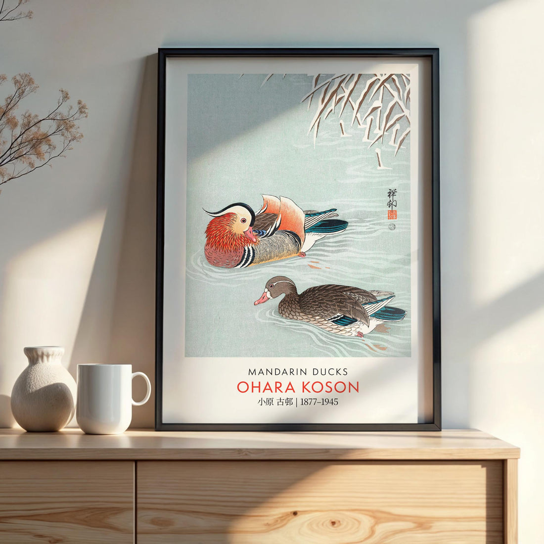 Ohara Koson: Mandarin Ducks - Gallery-style 50x70 cm Art Reproduction With Black Frame