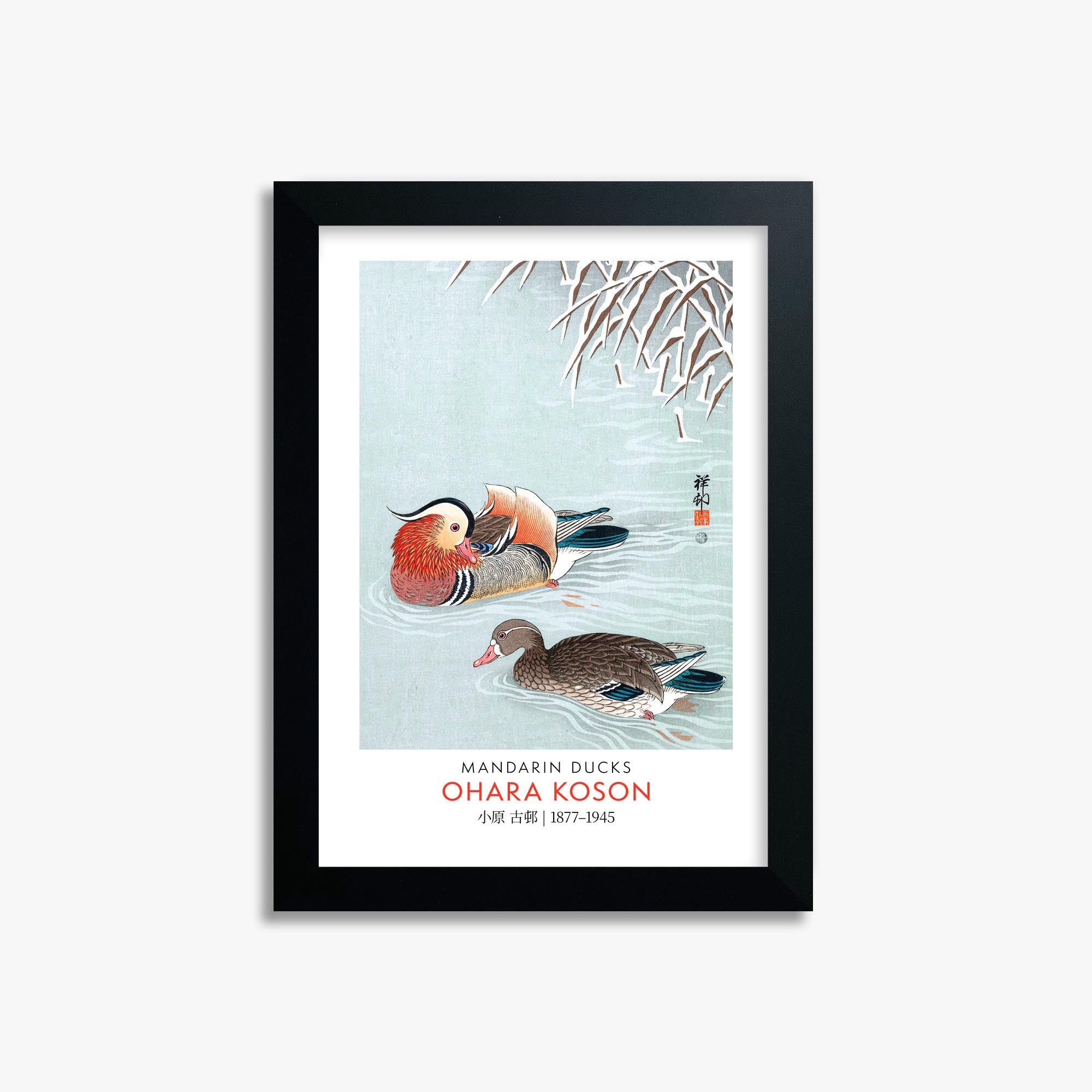 Ohara Koson: Mandarin Ducks - Gallery-style 21x30 cm Art Reproduction With Black Frame