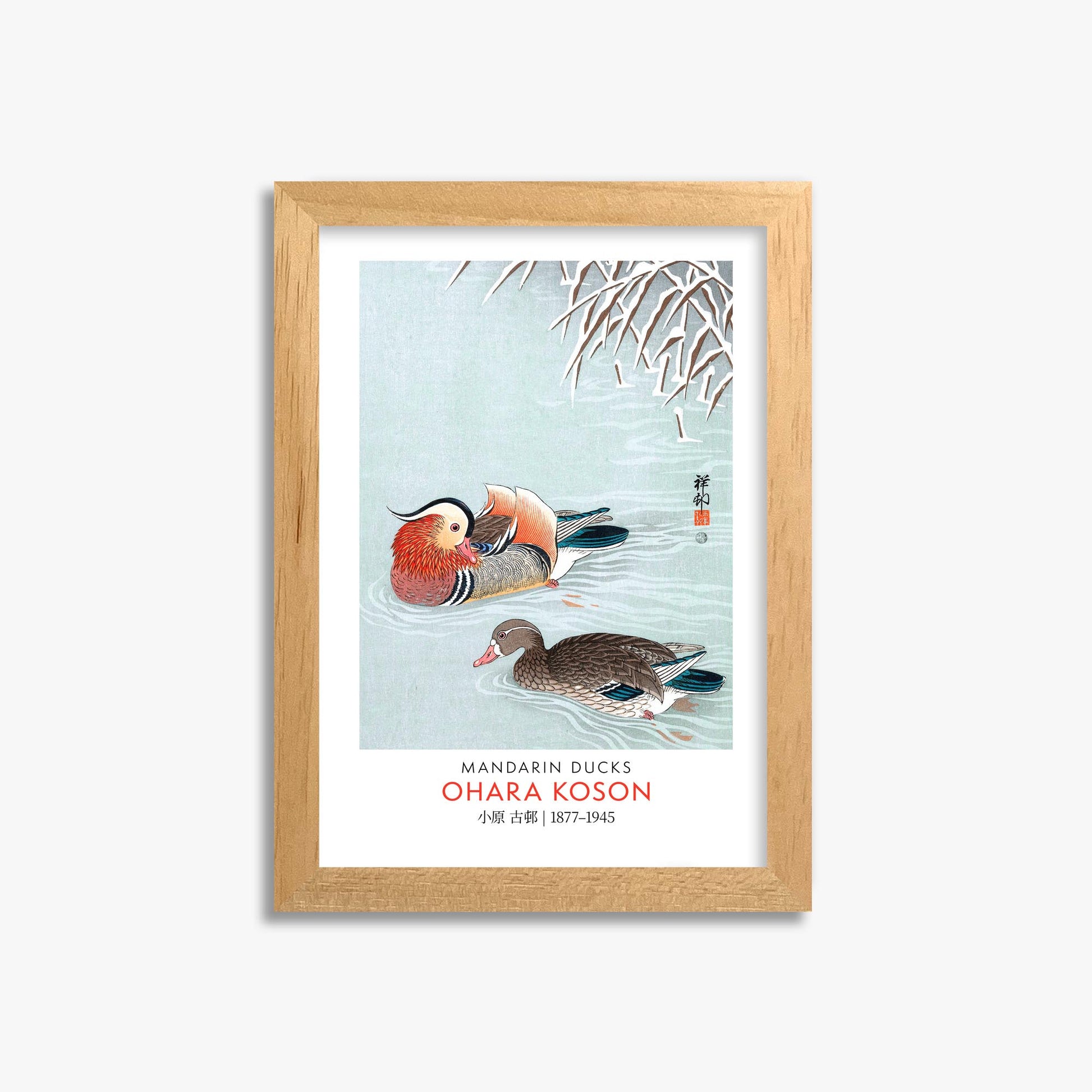 Ohara Koson: Mandarin Ducks - Gallery-style 21x30 cm Art Reproduction With Oak Frame