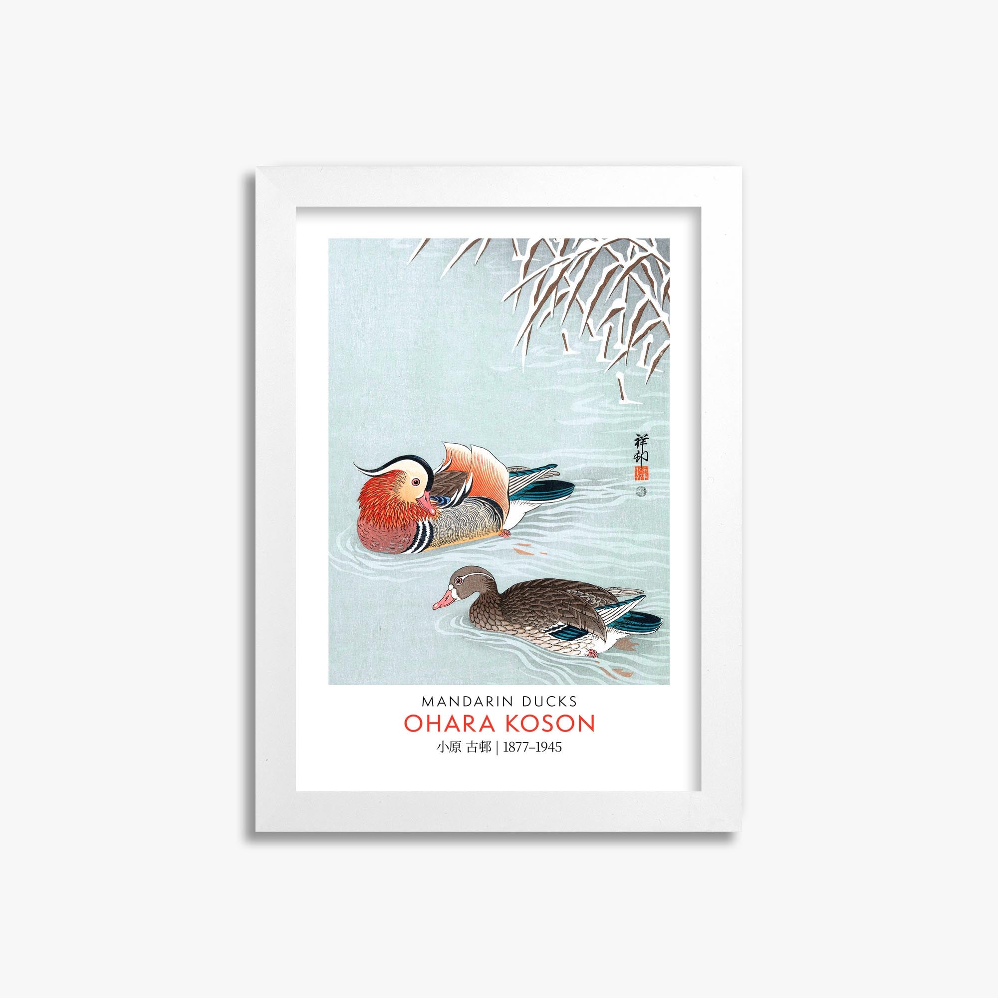 Ohara Koson: Mandarin Ducks - Gallery-style 21x30 cm Art Reproduction With White Frame