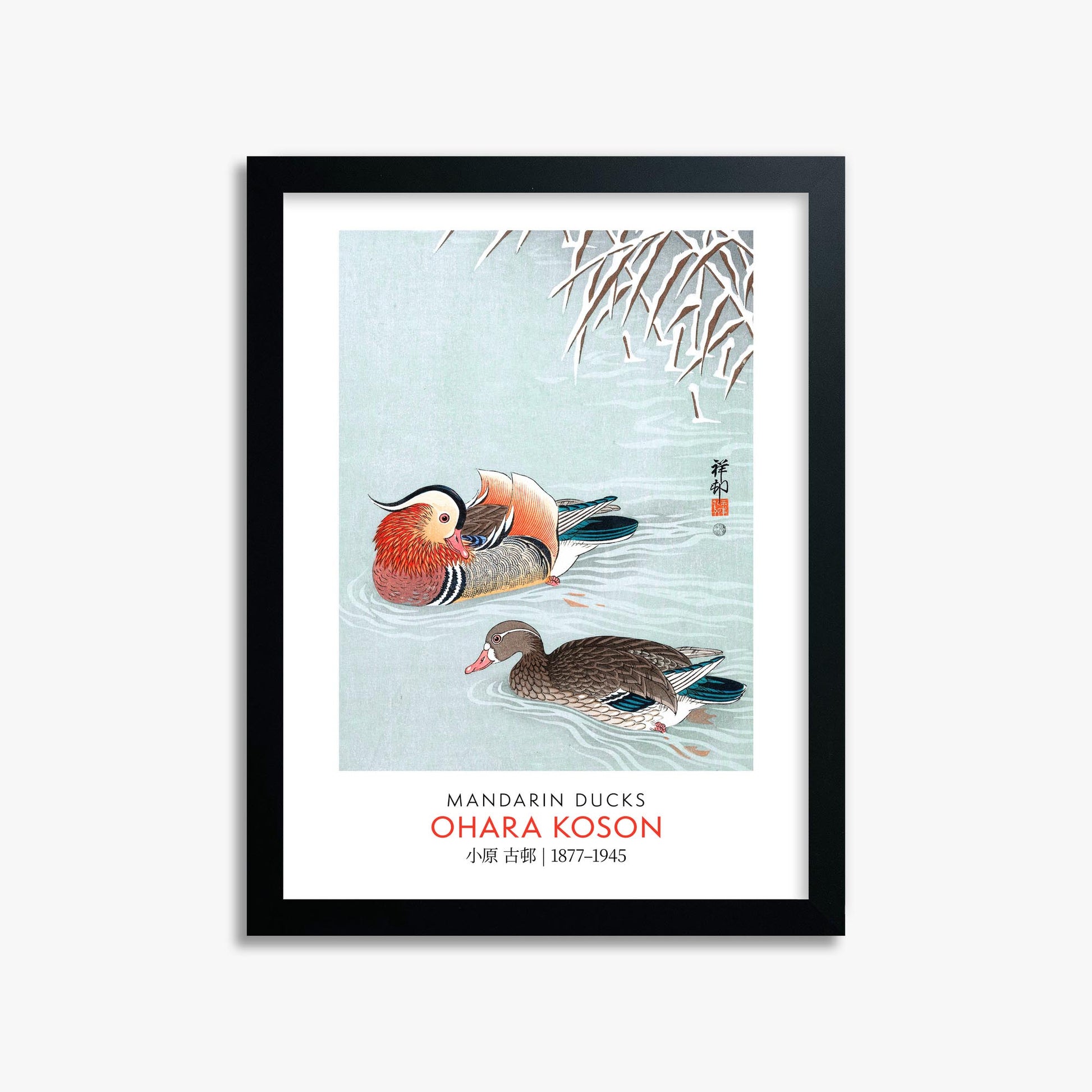 Ohara Koson: Mandarin Ducks - Gallery-style 30x40 cm Art Reproduction With Black Frame
