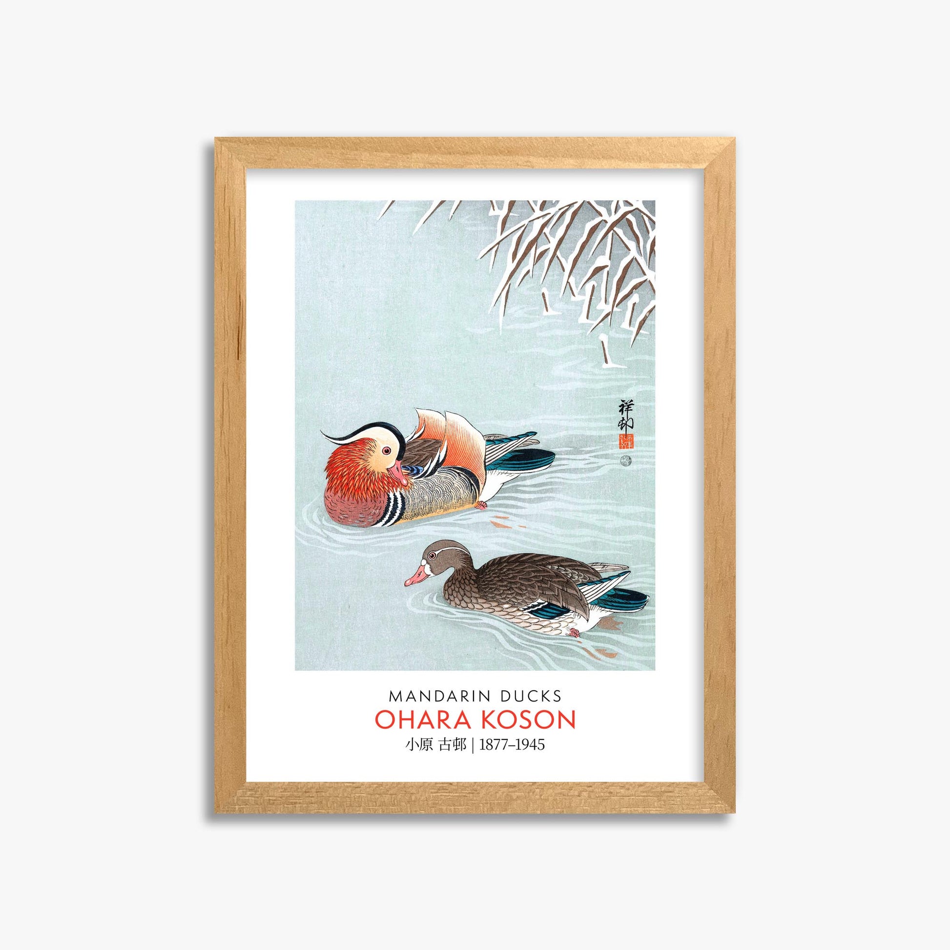 Ohara Koson: Mandarin Ducks - Gallery-style 30x40 cm Art Reproduction With Oak Frame
