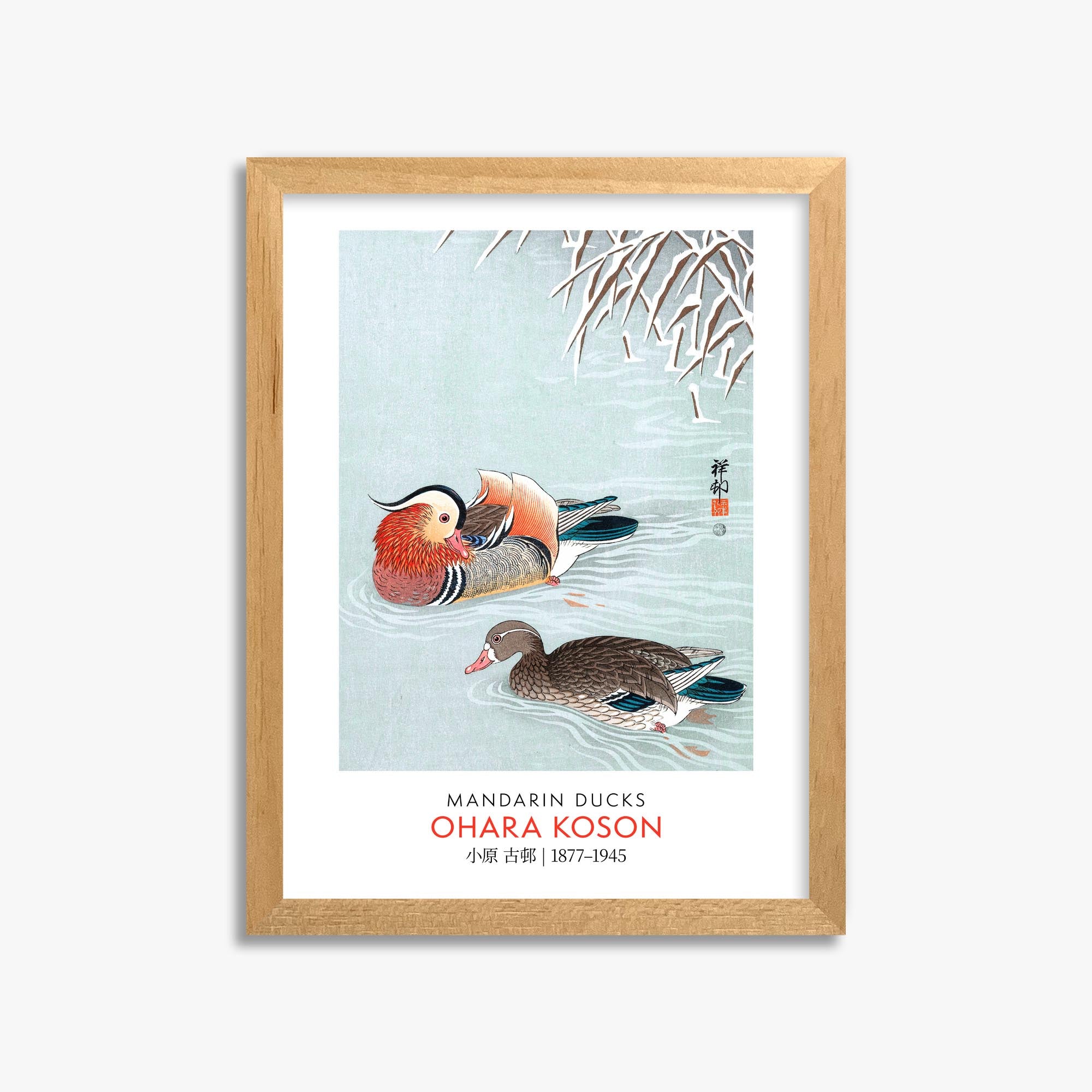 Ohara Koson: Mandarin Ducks - Gallery-style 30x40 cm Art Reproduction With Oak Frame