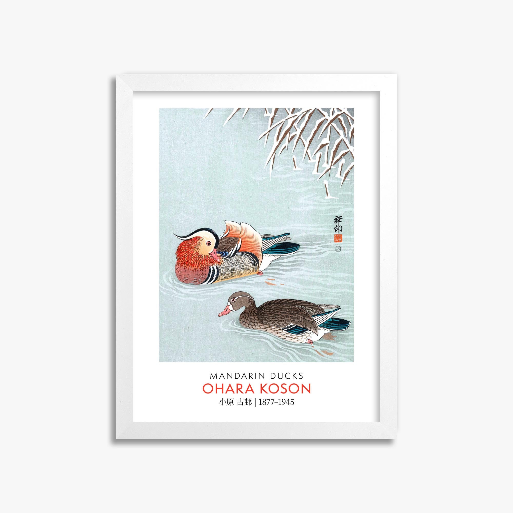 Ohara Koson: Mandarin Ducks - Gallery-style 30x40 cm Art Reproduction With White Frame