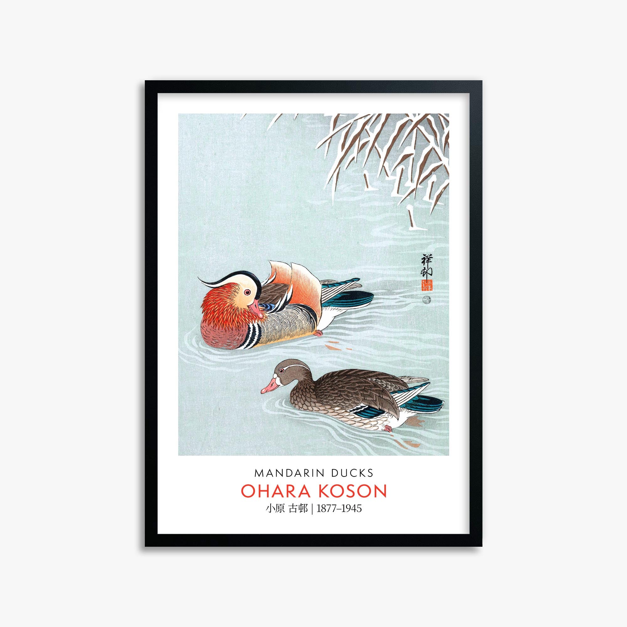 Ohara Koson: Mandarin Ducks - Gallery-style 50x70 cm Art Reproduction With Black Frame