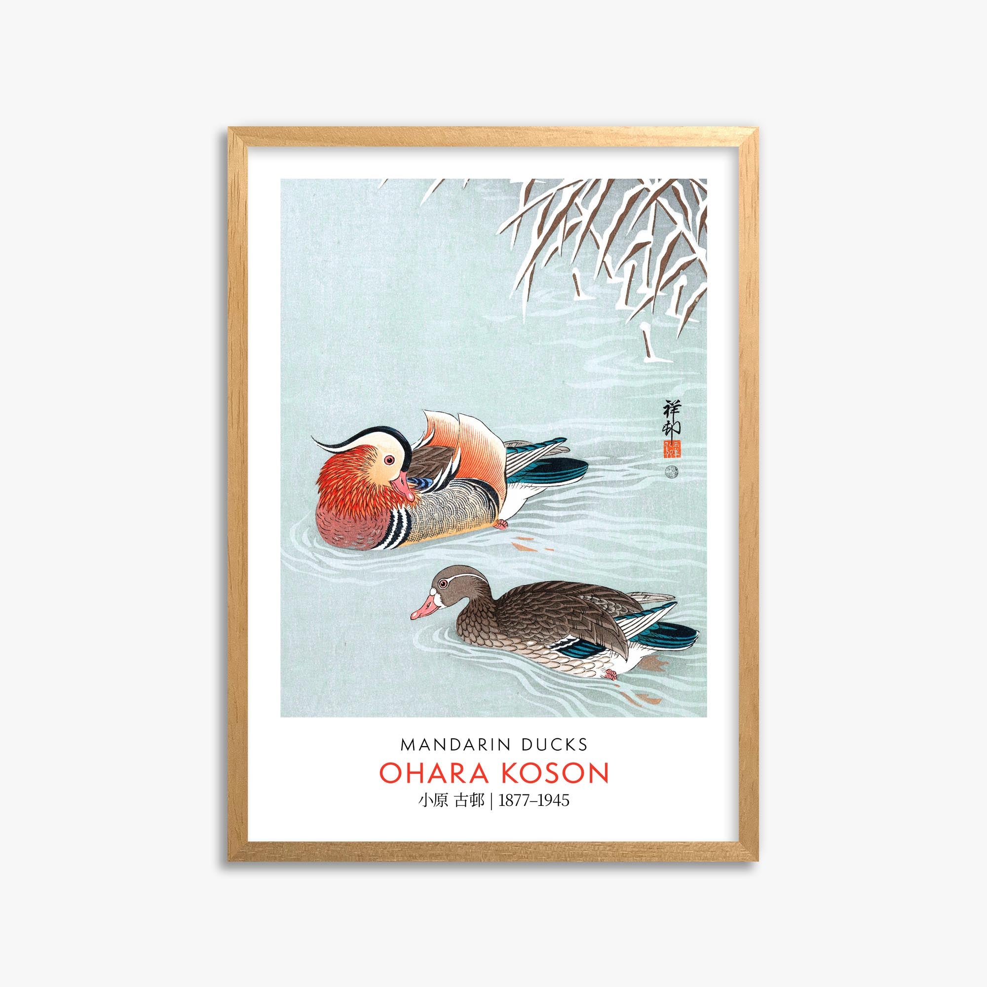 Ohara Koson: Mandarin Ducks - Gallery-style 50x70 cm Art Reproduction With Oak Frame