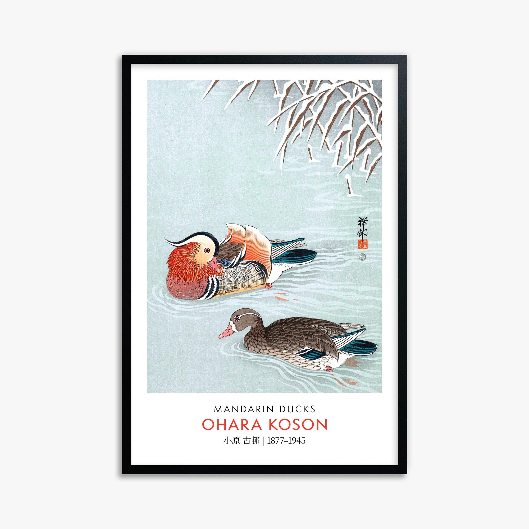 Ohara Koson: Mandarin Ducks - Gallery-style 61x91 cm Art Reproduction With Black Frame