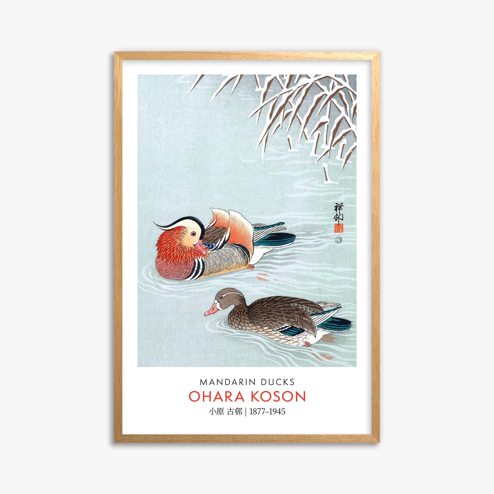 Ohara Koson: Mandarin Ducks - Gallery-style 61x91 cm Art Reproduction With Oak Frame
