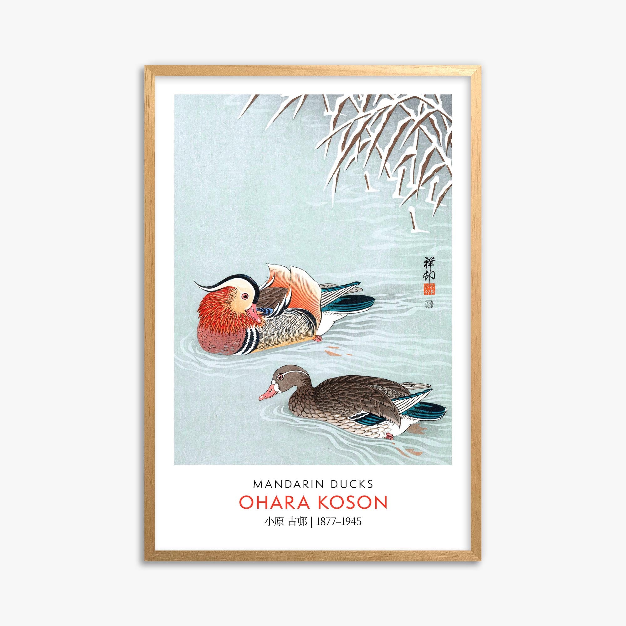 Ohara Koson: Mandarin Ducks - Gallery-style 61x91 cm Art Reproduction With Oak Frame