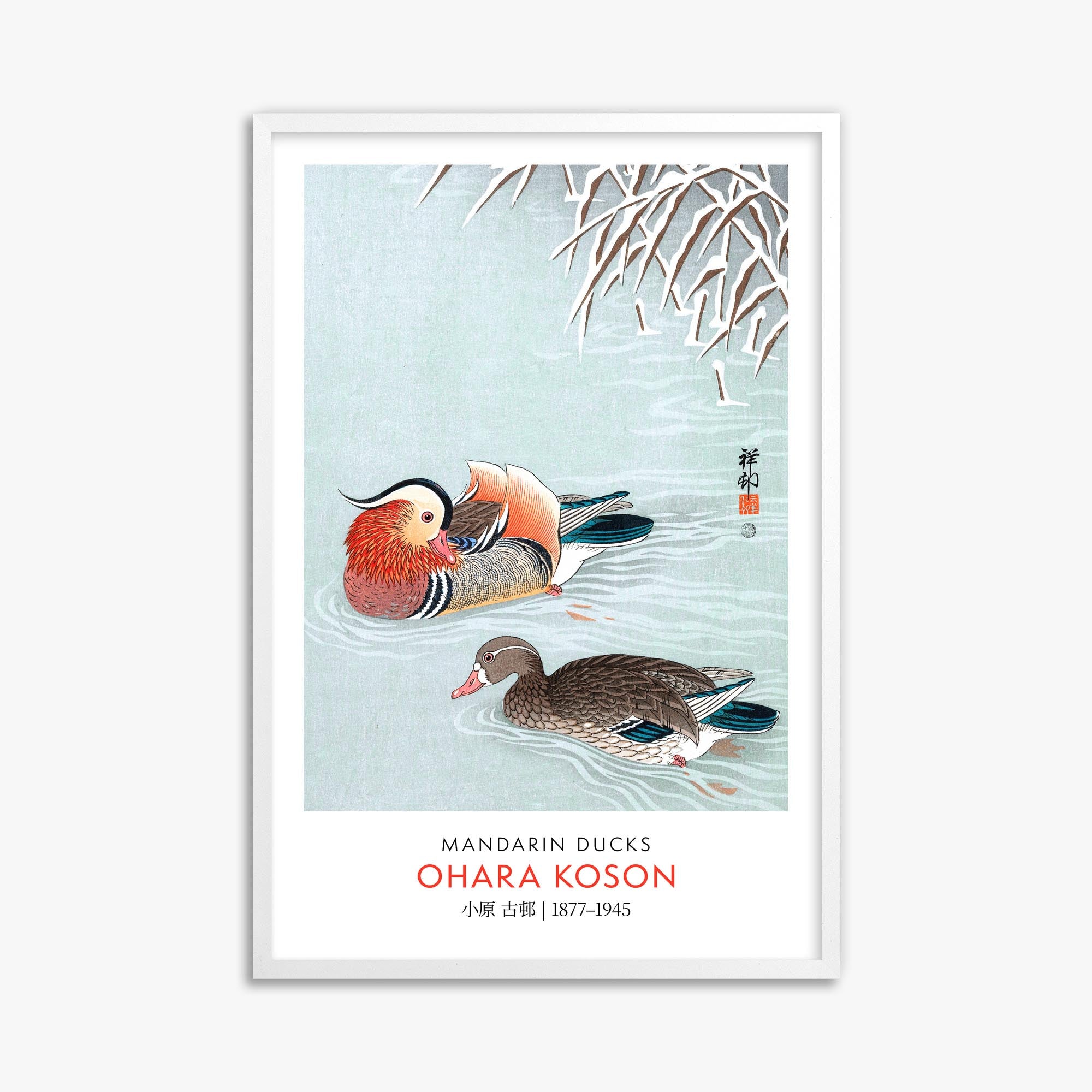Ohara Koson: Mandarin Ducks - Gallery-style 61x91 cm Art Reproduction With White Frame