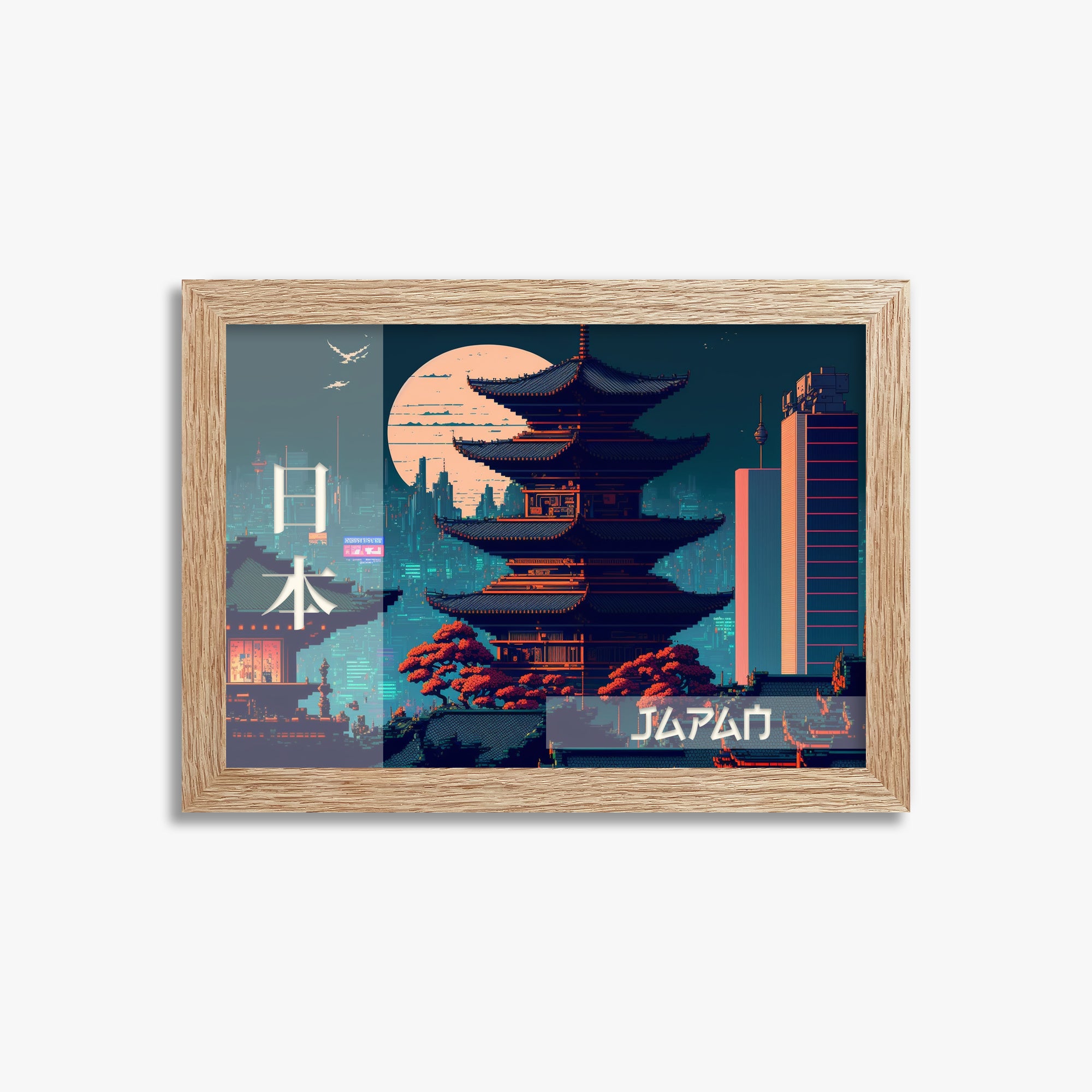 Japan Fusion - Japandi Style, 21x30cm Framed Poster With Raw Oak Frame