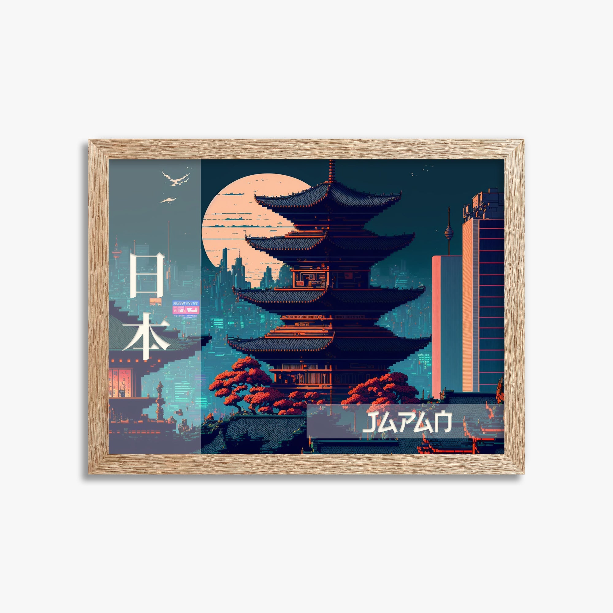 Japan Fusion - Japandi Style, 30x40cm Framed Poster With Raw Oak Frame