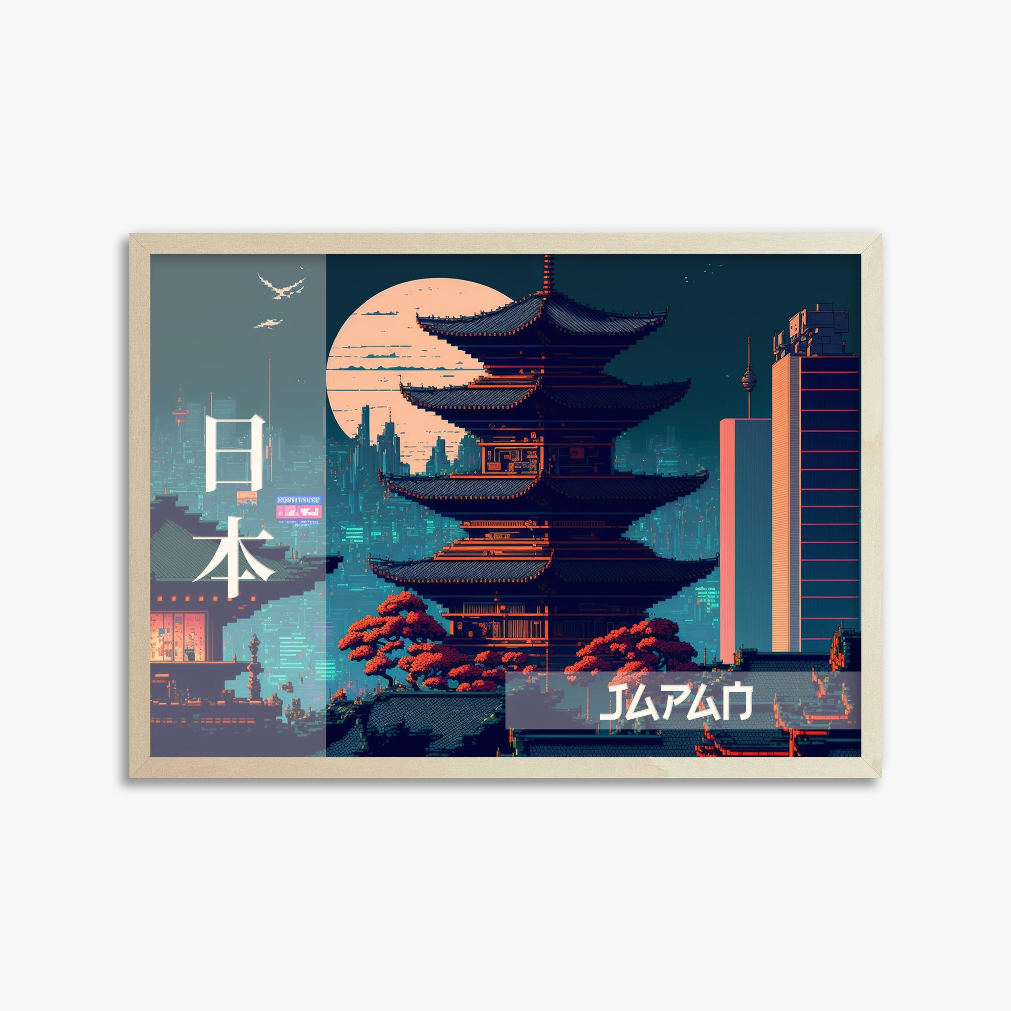 Japan Fusion - Japandi Style, 50x70cm Framed Poster With Lime Wood Frame