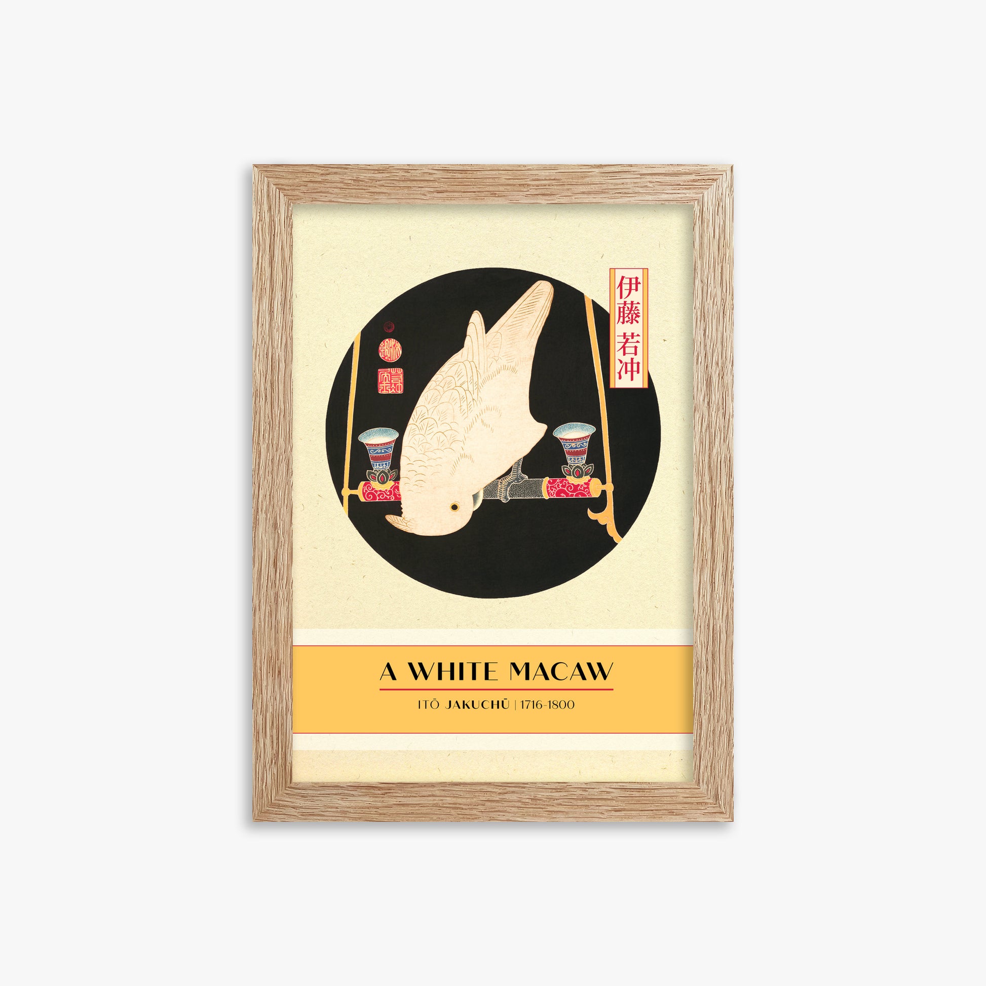 Itō Jakuchū: A White Macaw - Gallery-style, 21x30cm Framed Art Reproduction With Raw Oak Frame