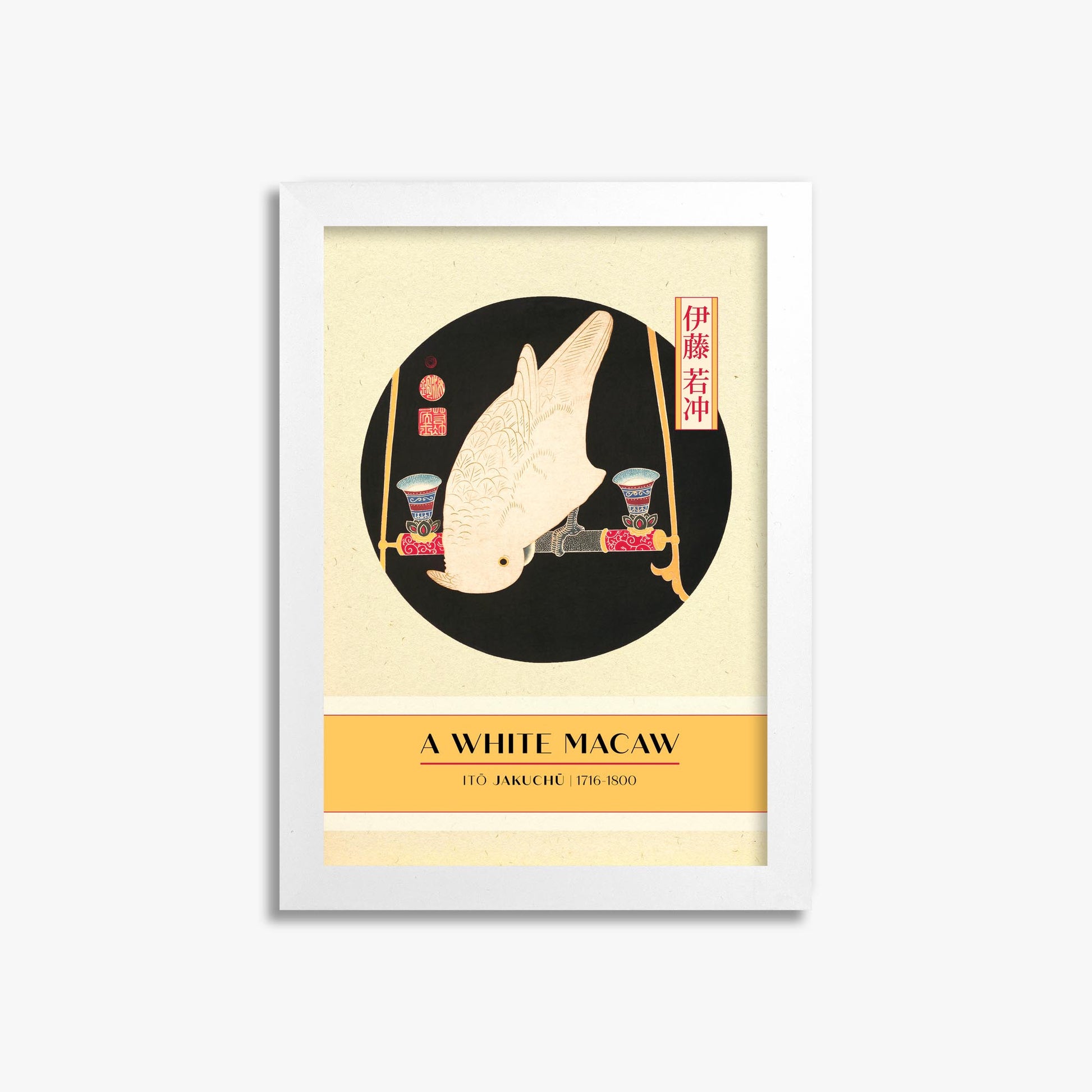 Itō Jakuchū: A White Macaw - Gallery-style 21x30 cm Art Reproduction With White Frame