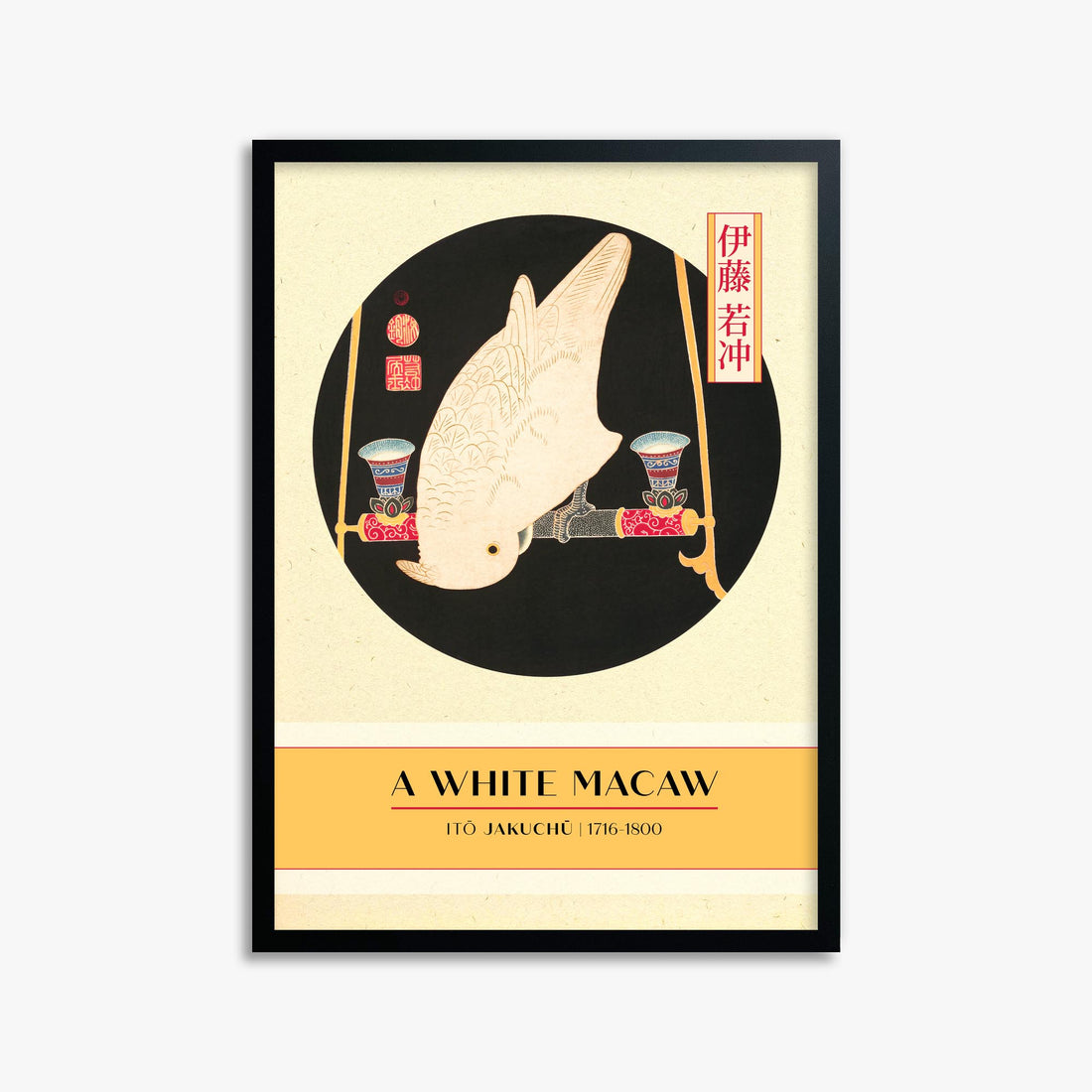 Itō Jakuchū: A White Macaw - Gallery-style 50x70 cm Art Reproduction With Black Frame