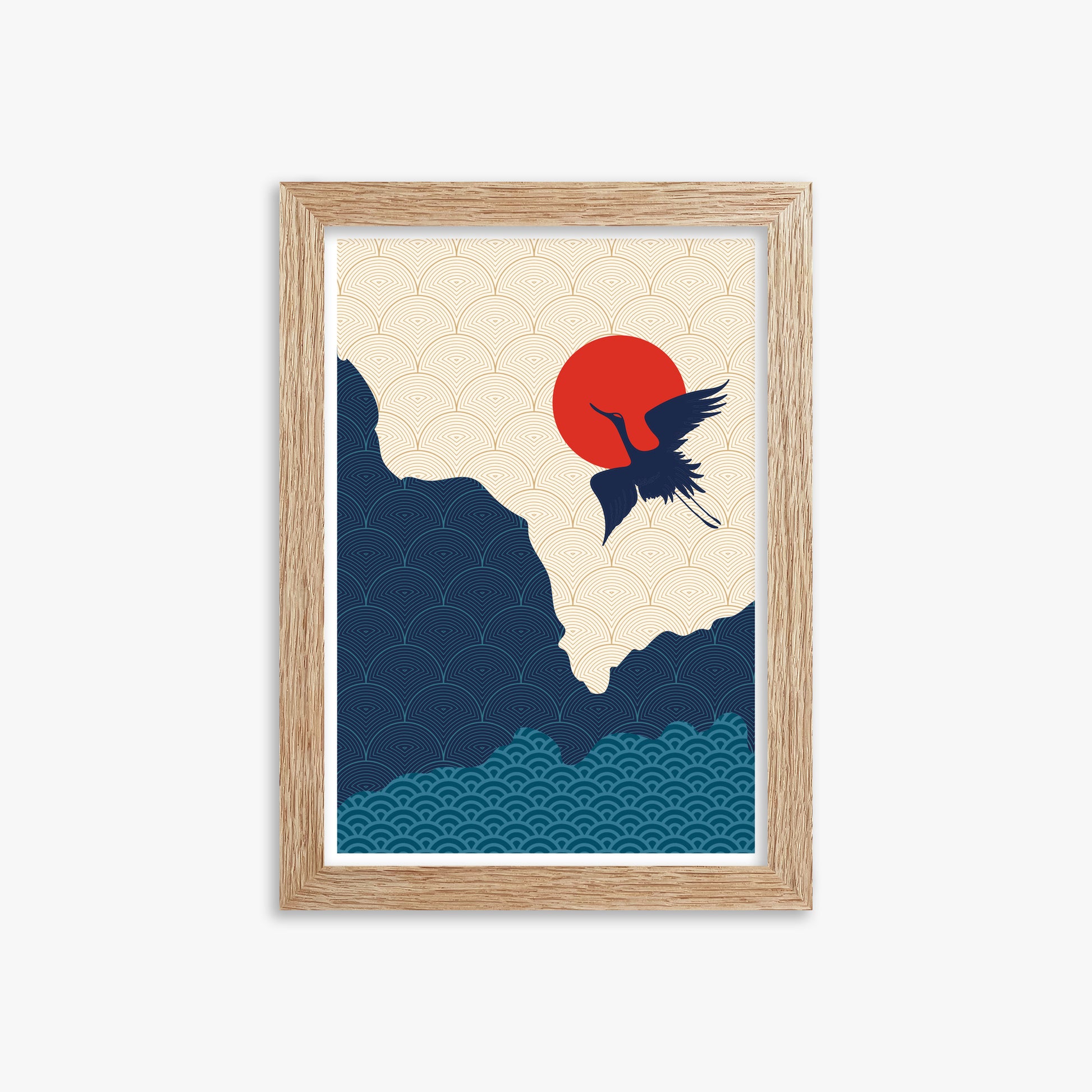 Crane in the Sun, 21x30cm Framed Poster With Raw Oak Frame