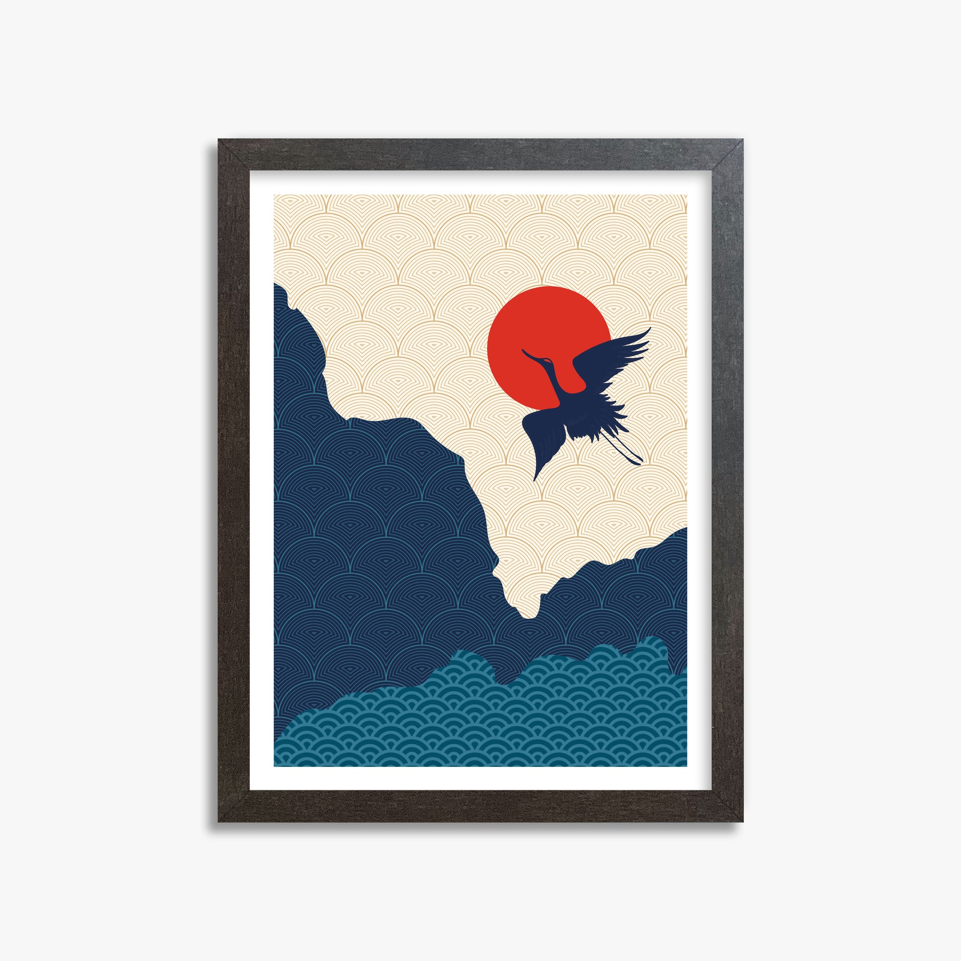 Crane in the Sun, 30x40cm Framed Poster With Espresso Frame