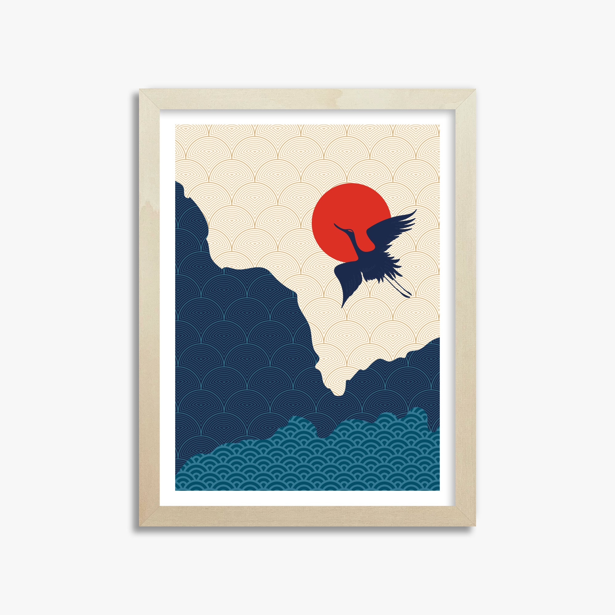 Crane in the Sun, 30x40cm Framed Poster With Lime Wood Frame