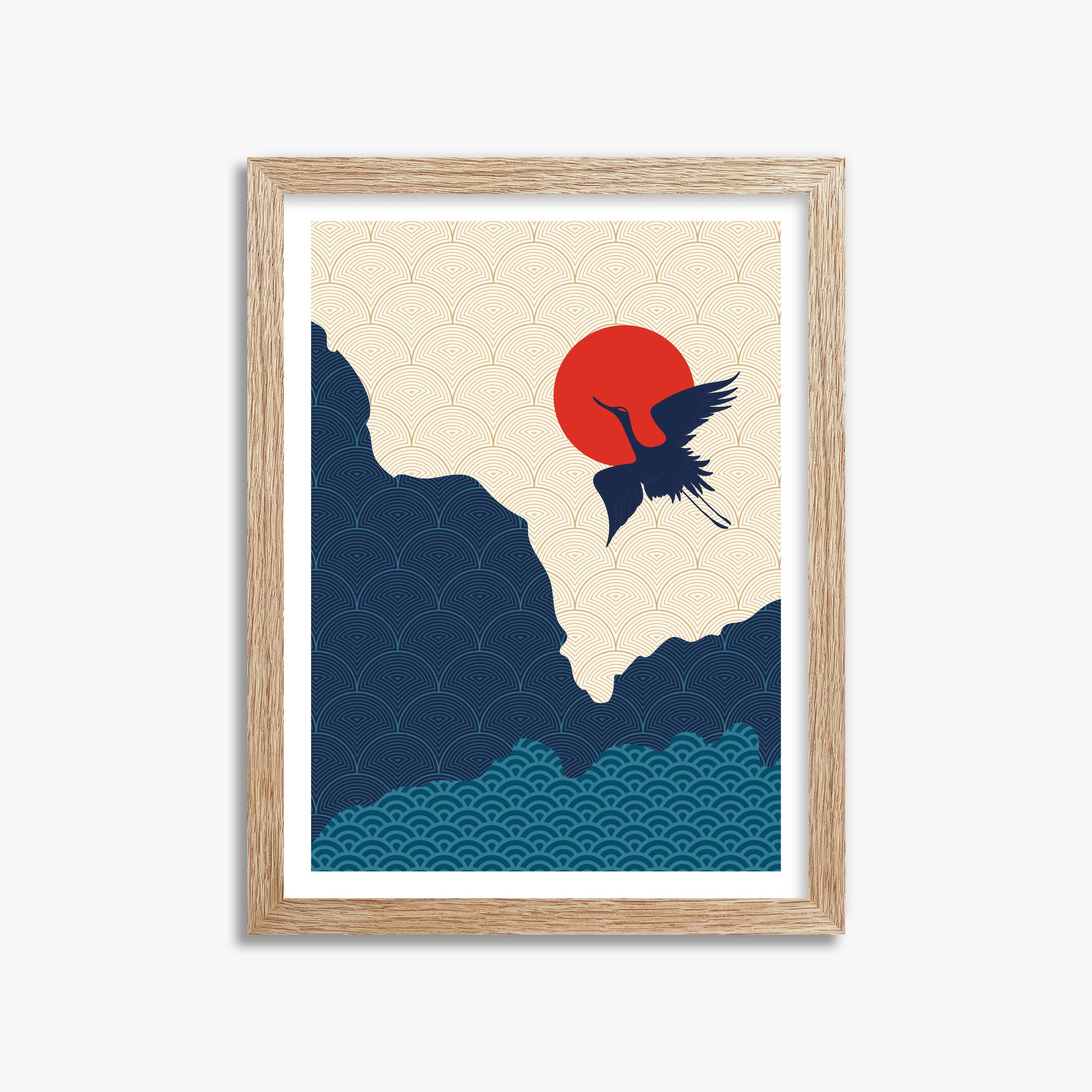 Crane in the Sun, 30x40cm Framed Poster With Raw Oak Frame
