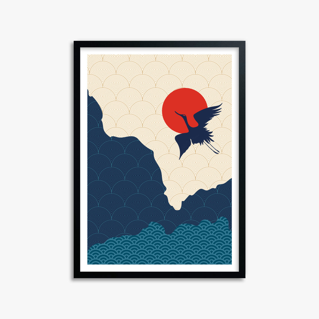 Crane in the Sun, 50x70cm Framed Poster With Black Frame