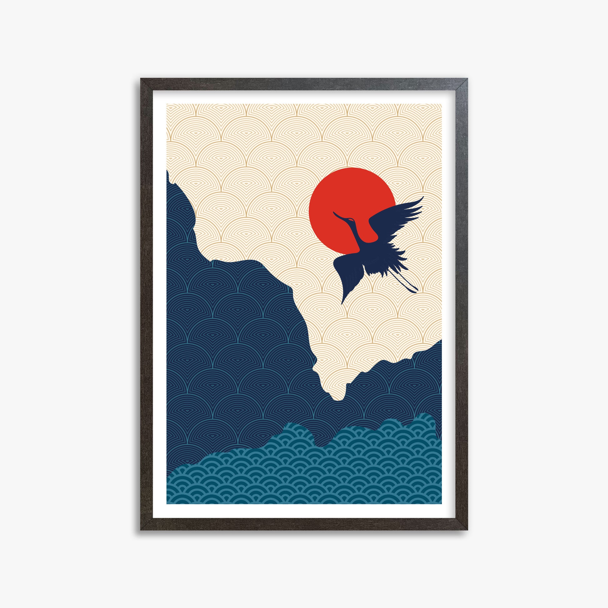 Crane in the Sun, 50x70cm Framed Poster With Espresso Frame
