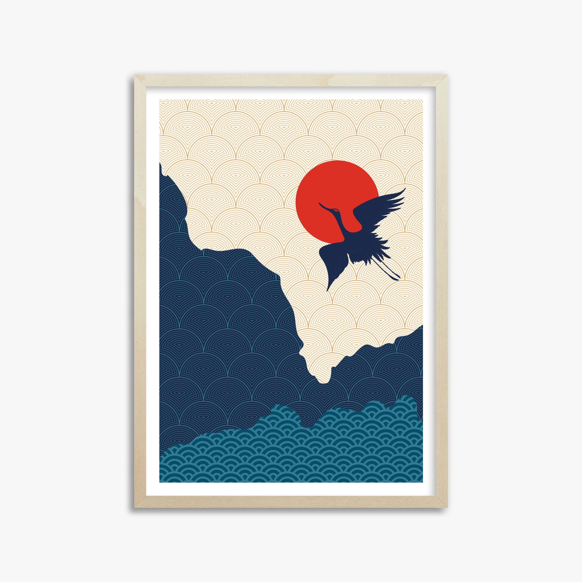 Crane in the Sun, 50x70cm Framed Poster With Lime Wood Frame