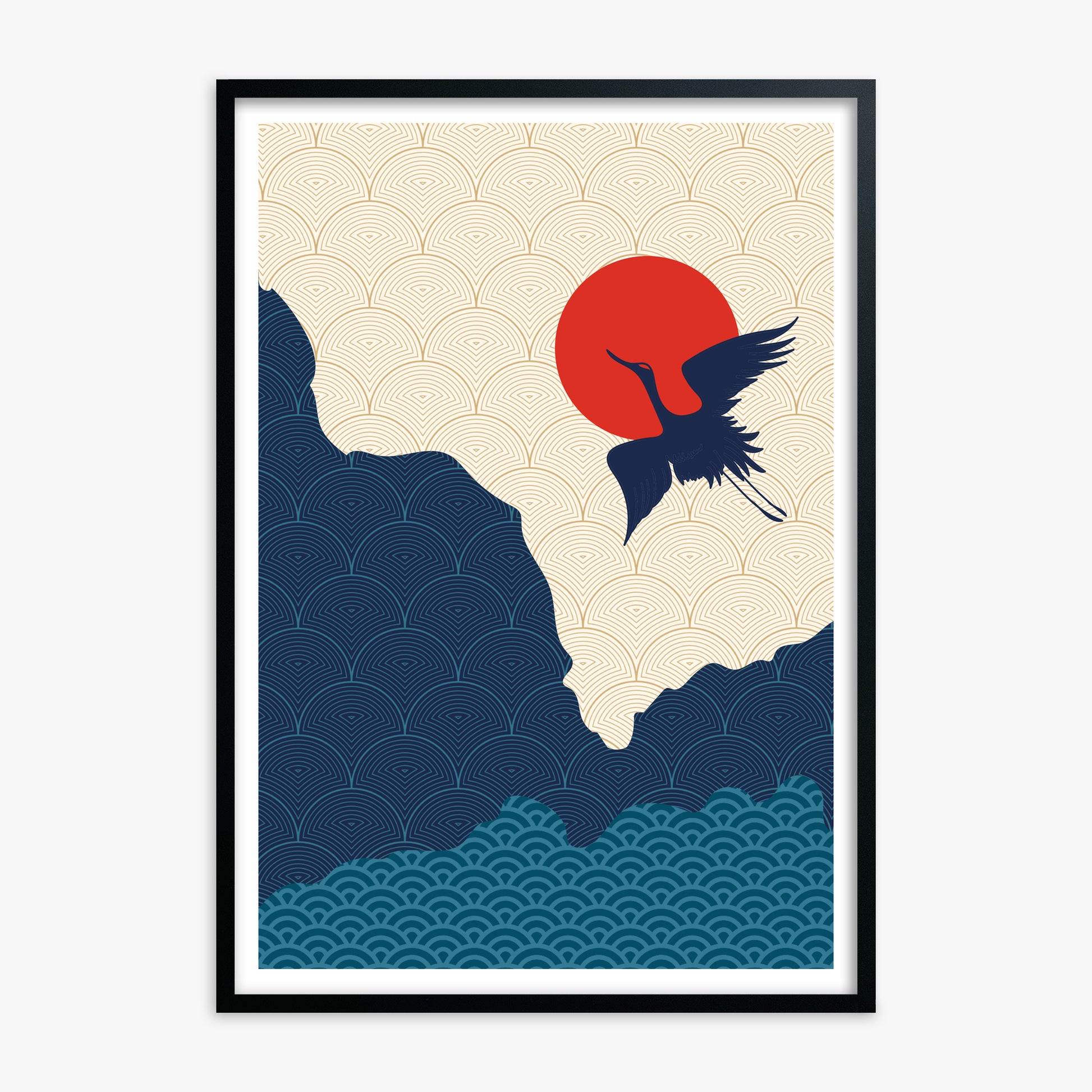 Crane in the Sun, Black Framed Poster With Black Frame