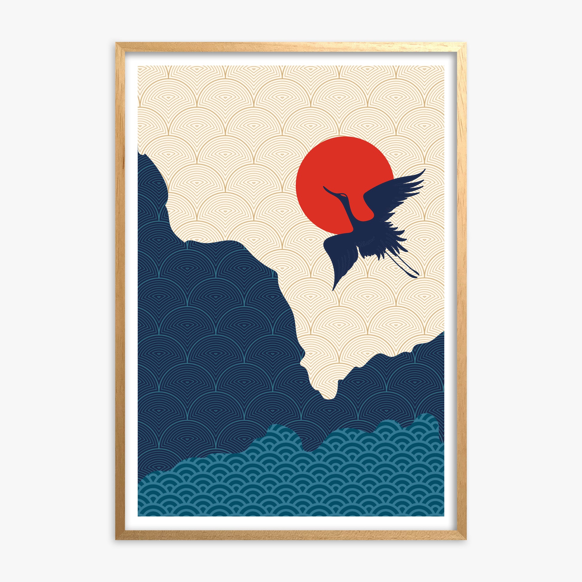 Crane in the Sun, Oak Framed Poster With Oak Frame