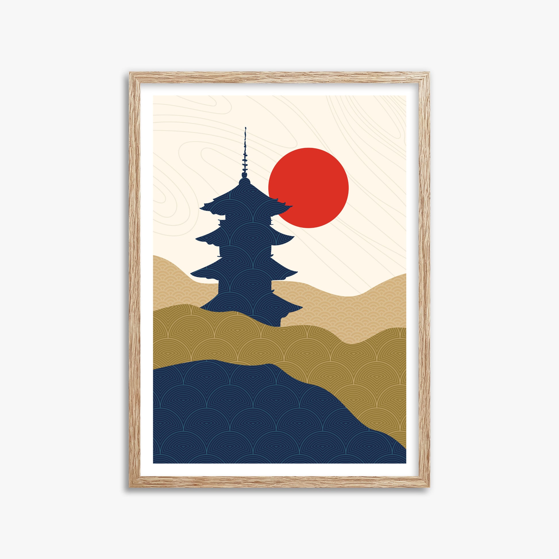 Shrine in the Sun, 50x70cm Framed Poster With Raw Oak Frame
