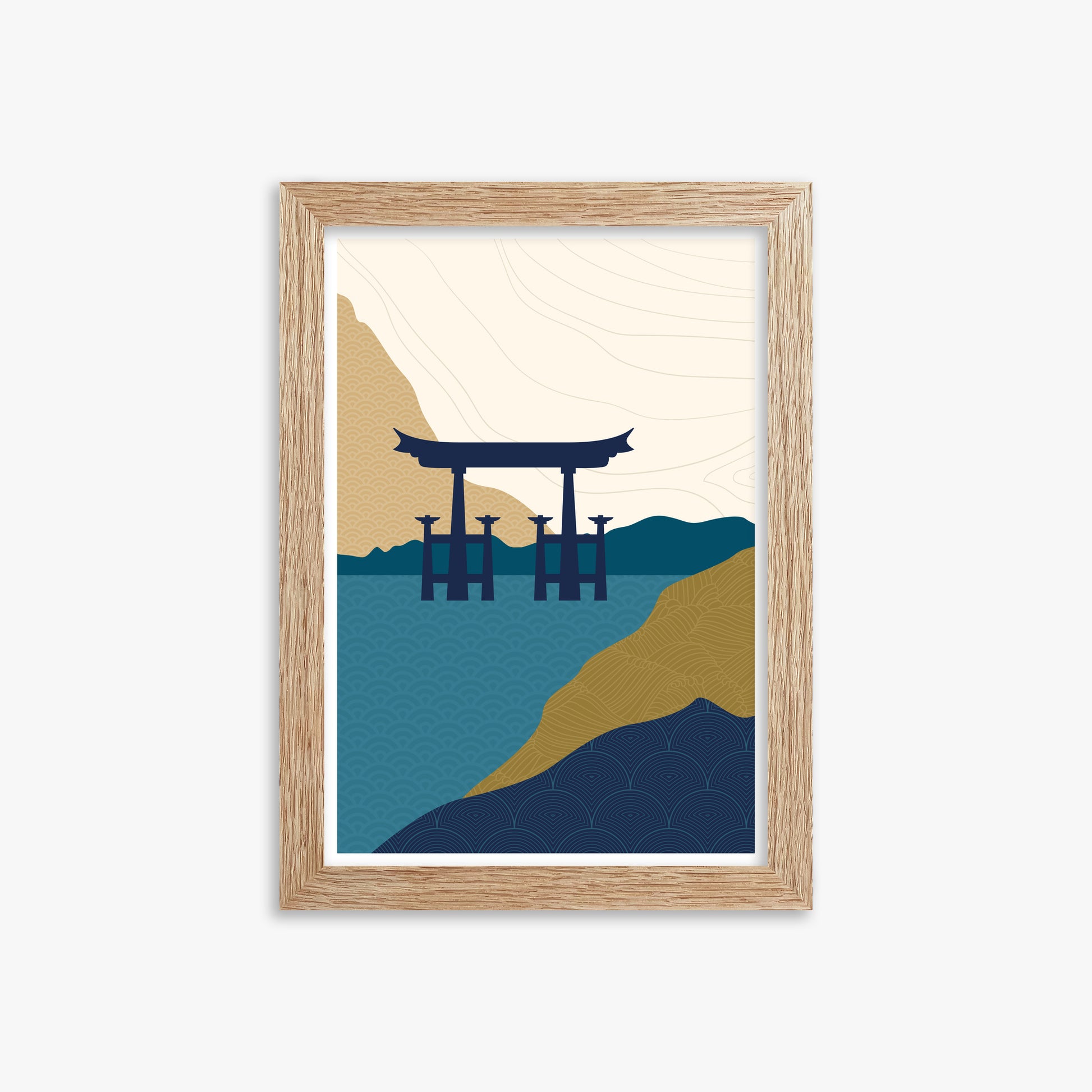 Torii Gate in the Water, 21x30cm Framed Poster With Raw Oak Frame