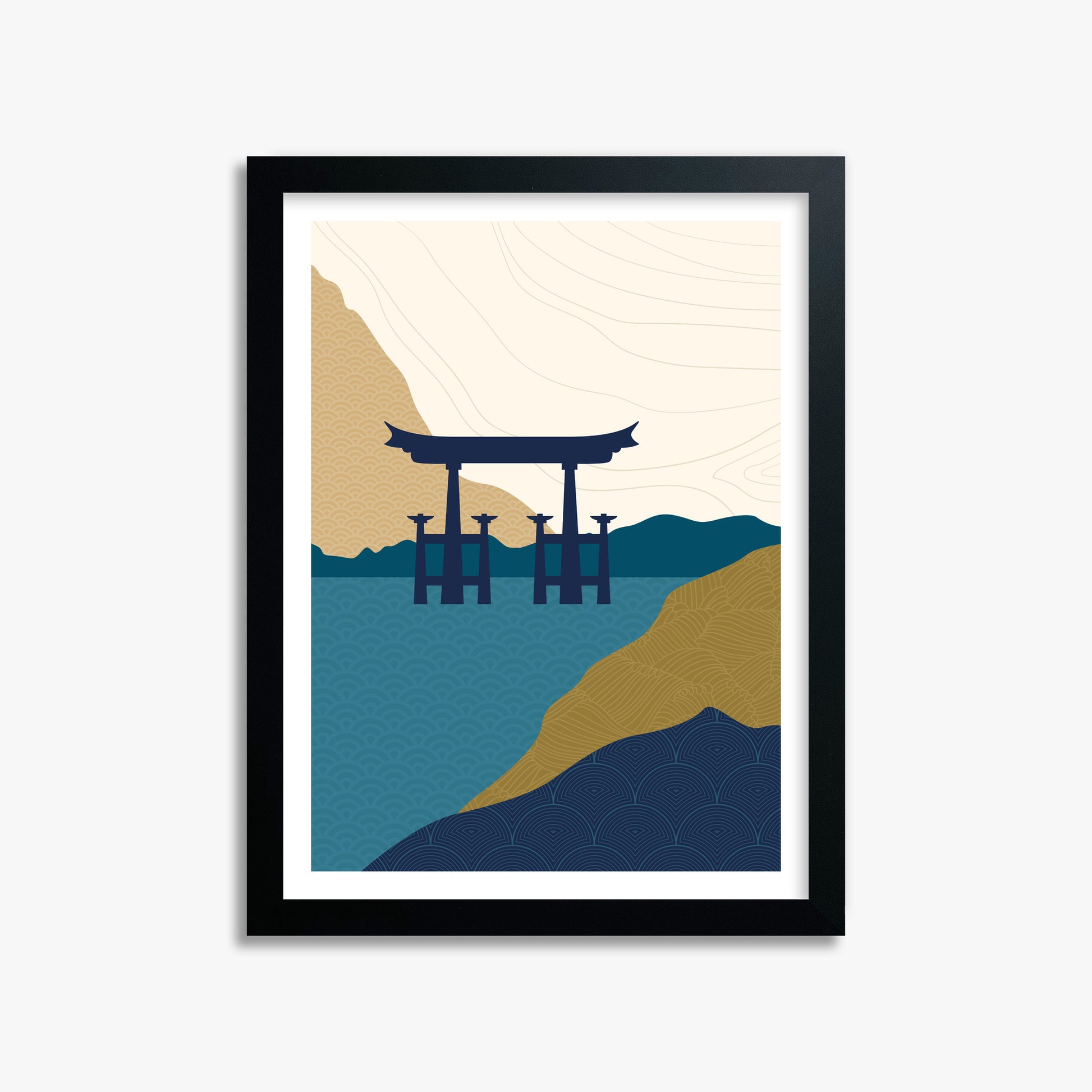 Torii Gate in the Water, 30x40cm Framed Poster With Black Frame