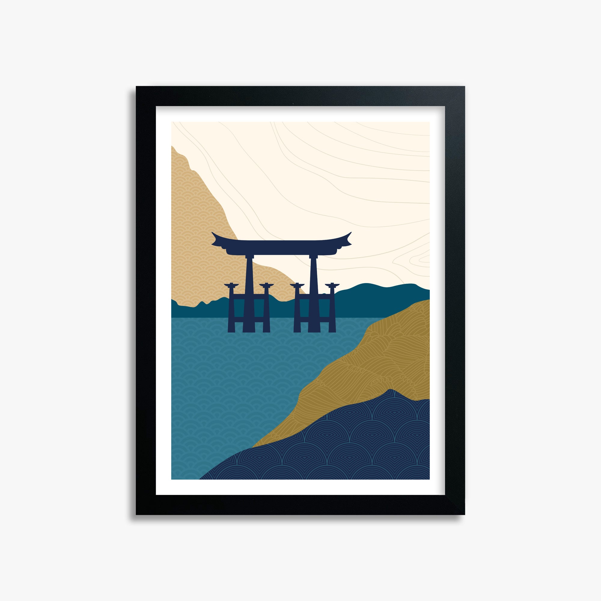 Torii Gate in the Water, 30x40cm Framed Poster With Black Frame
