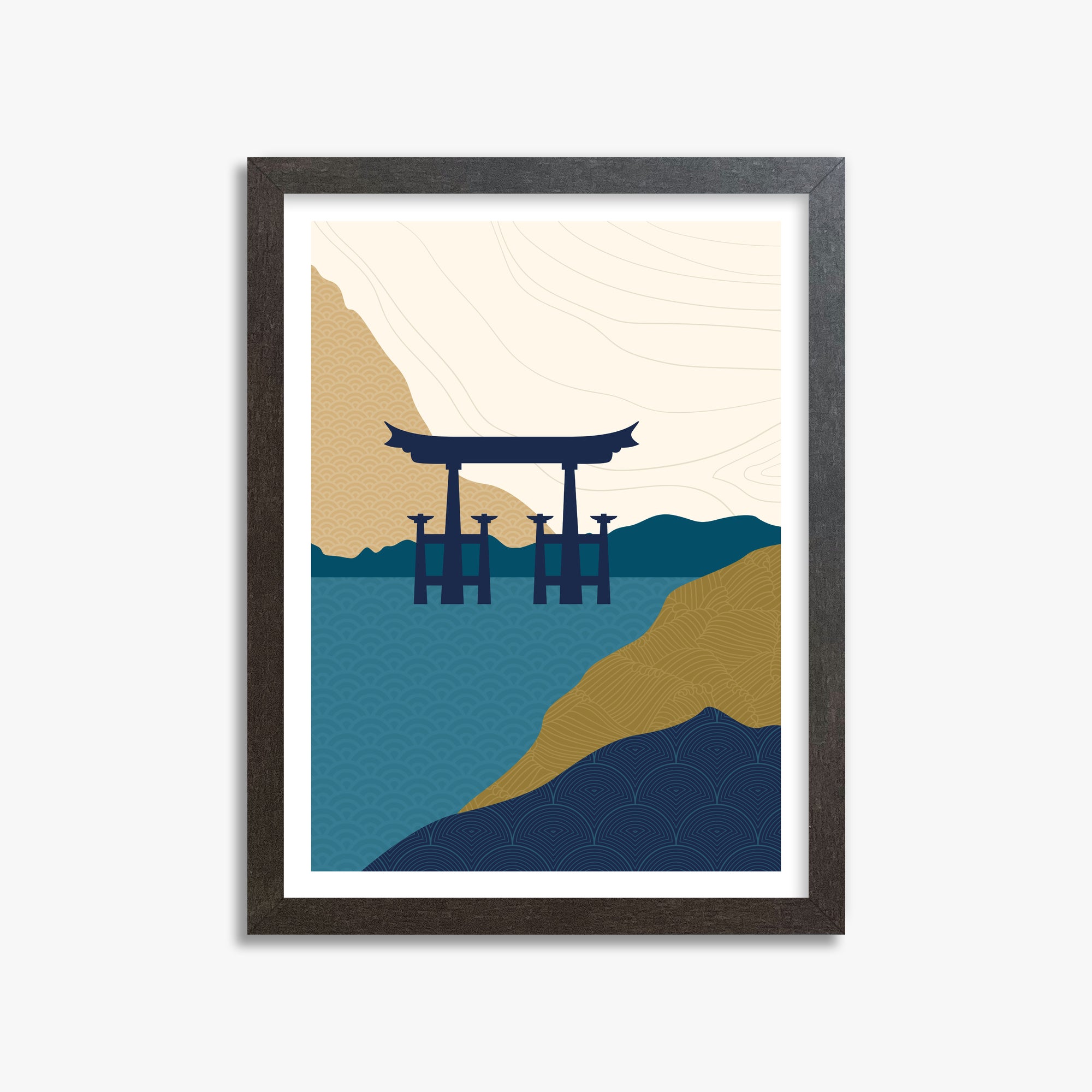 Torii Gate in the Water, 30x40cm Framed Poster With Espresso Frame