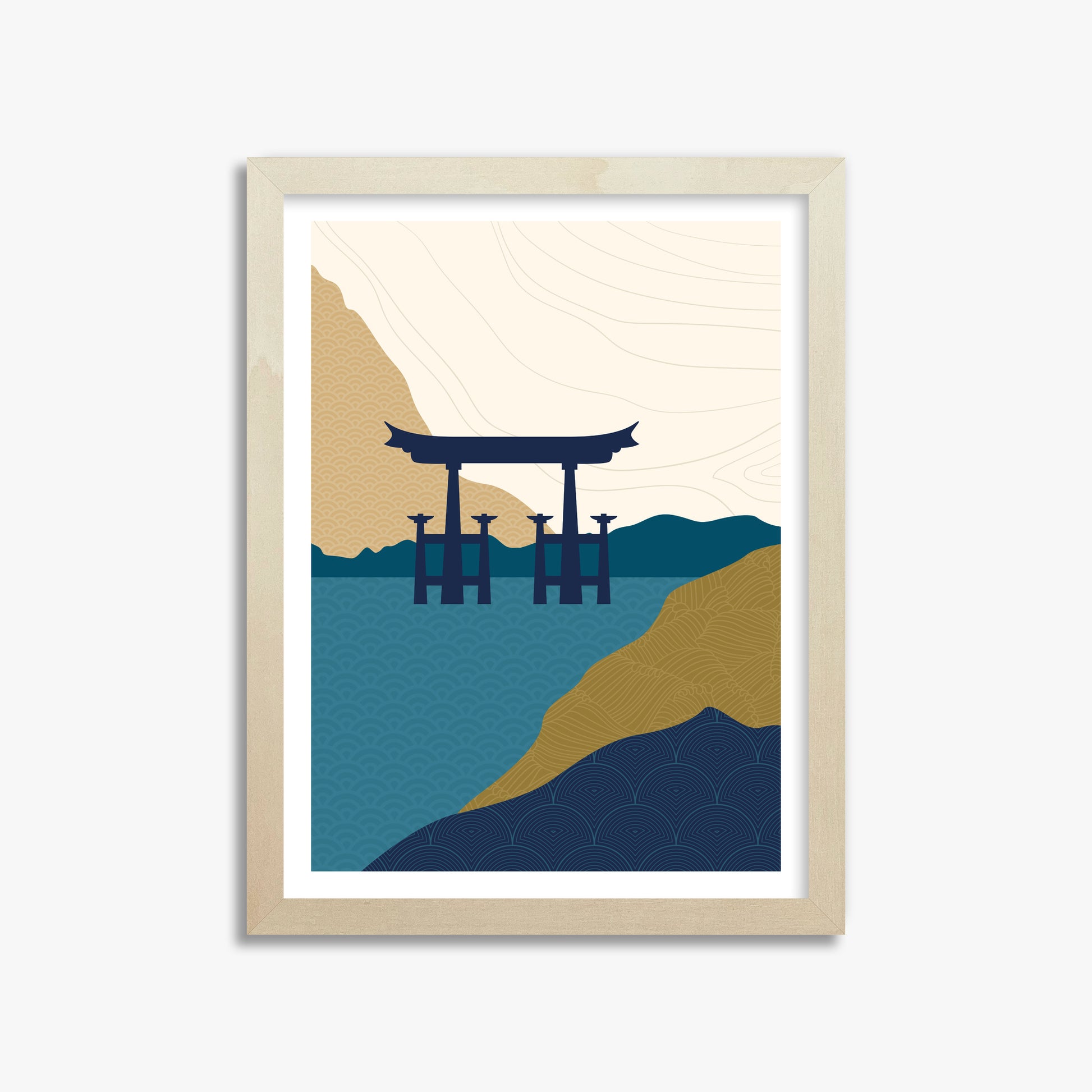 Torii Gate in the Water, 30x40cm Framed Poster With Lime Wood Frame