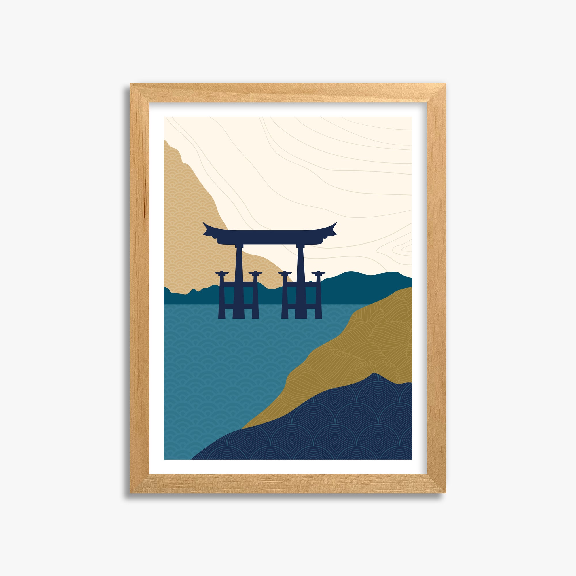 Torii Gate in the Water, 30x40cm Framed Poster With Oak Frame