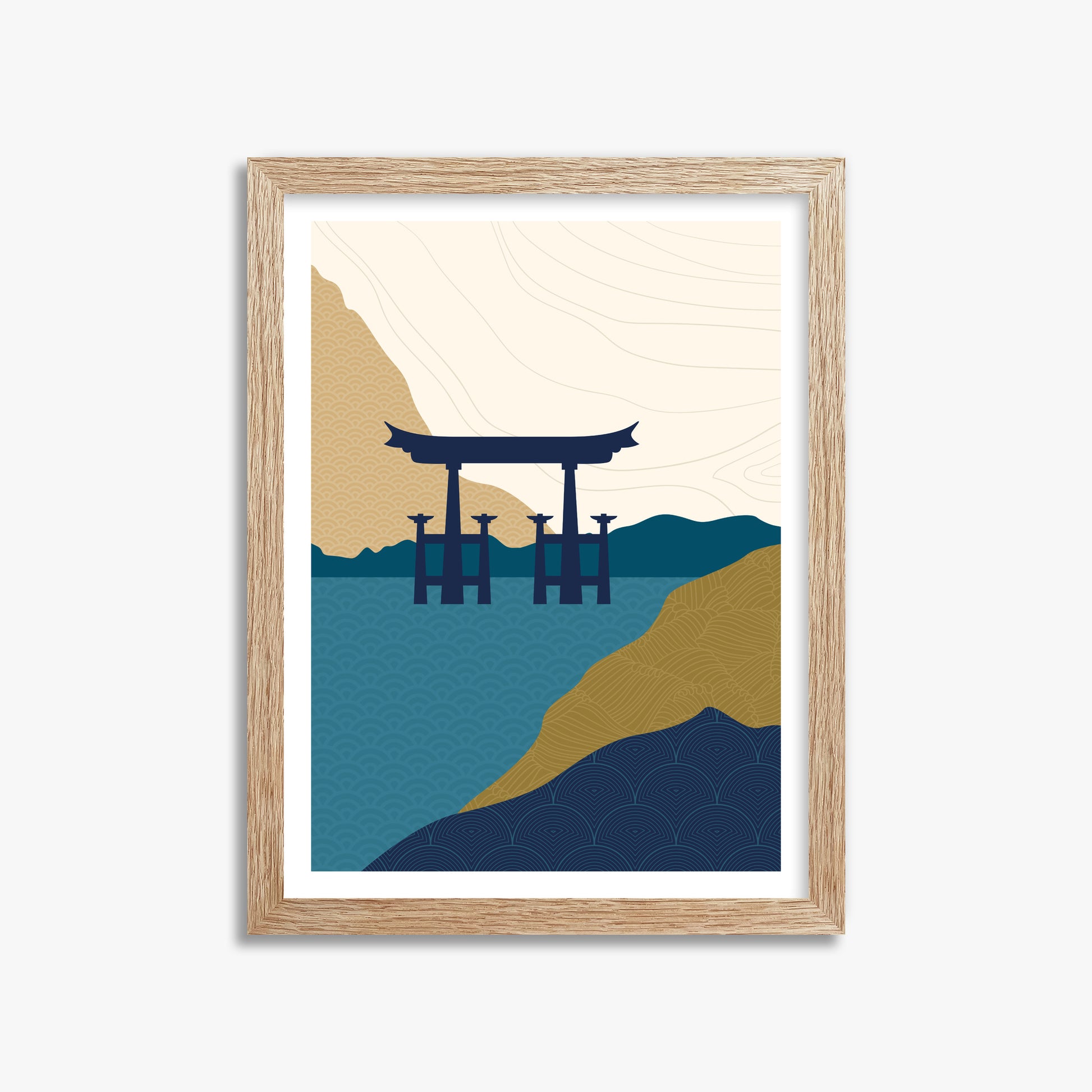 Torii Gate in the Water, 30x40cm Framed Poster With Raw Oak Frame
