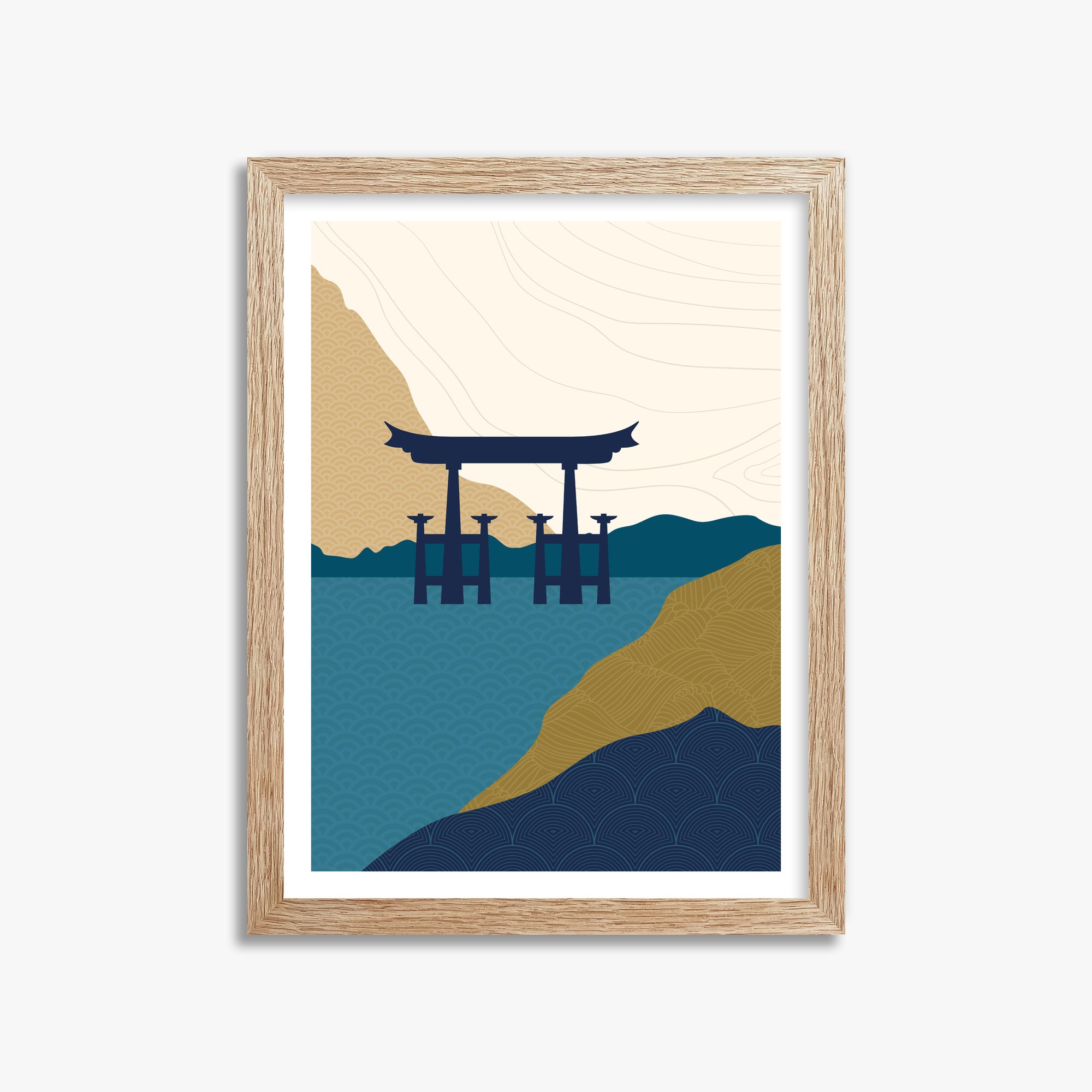 Torii Gate in the Water, 30x40cm Framed Poster With Raw Oak Frame