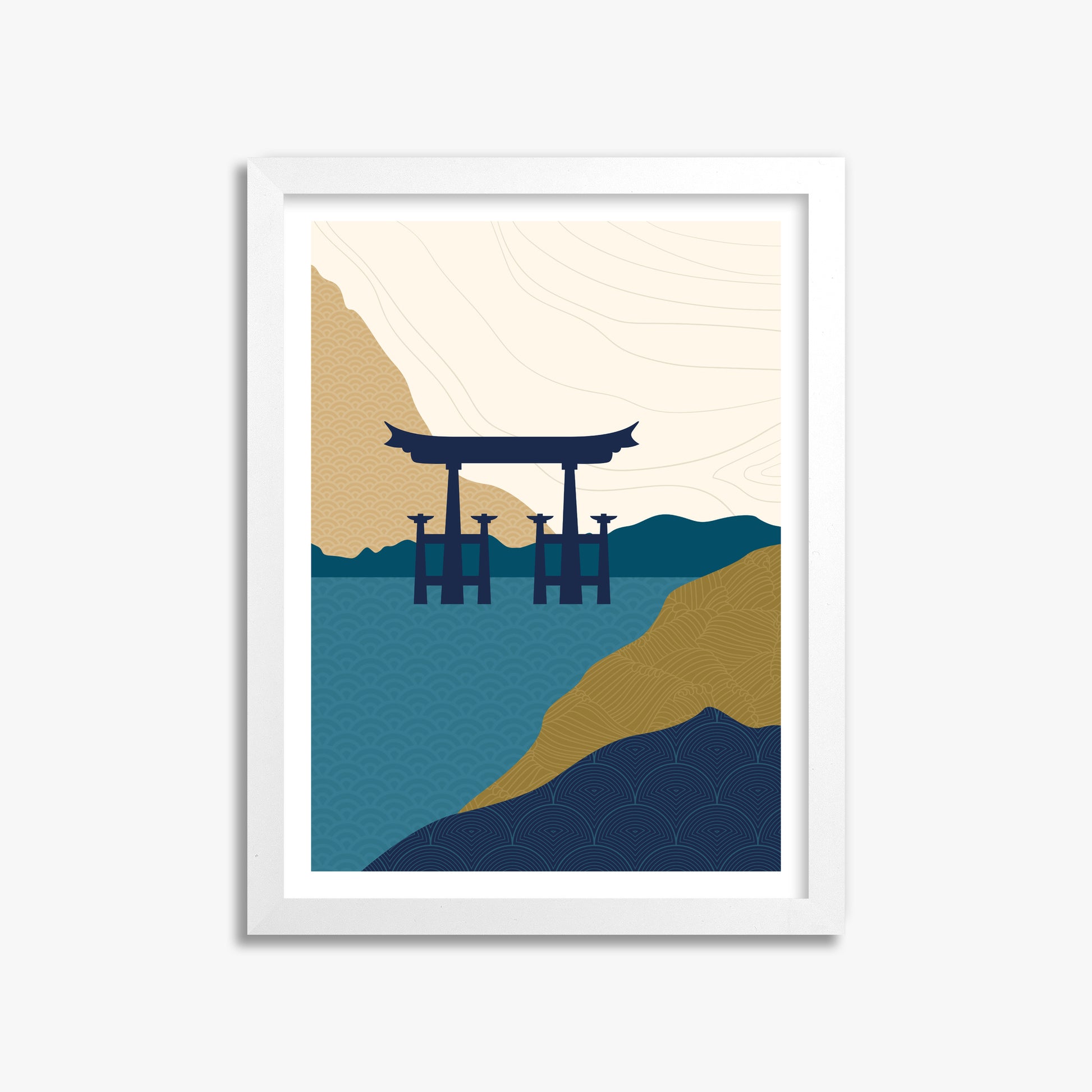 Torii Gate in the Water, 30x40cm Framed Poster With White Frame