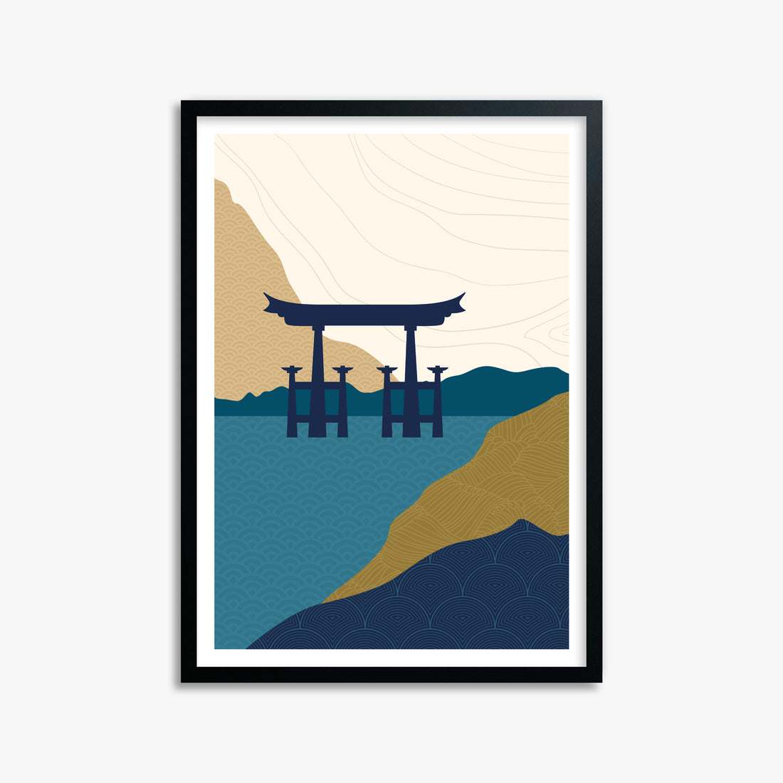 Torii Gate in the Water, 50x70cm Framed Poster With Black Frame