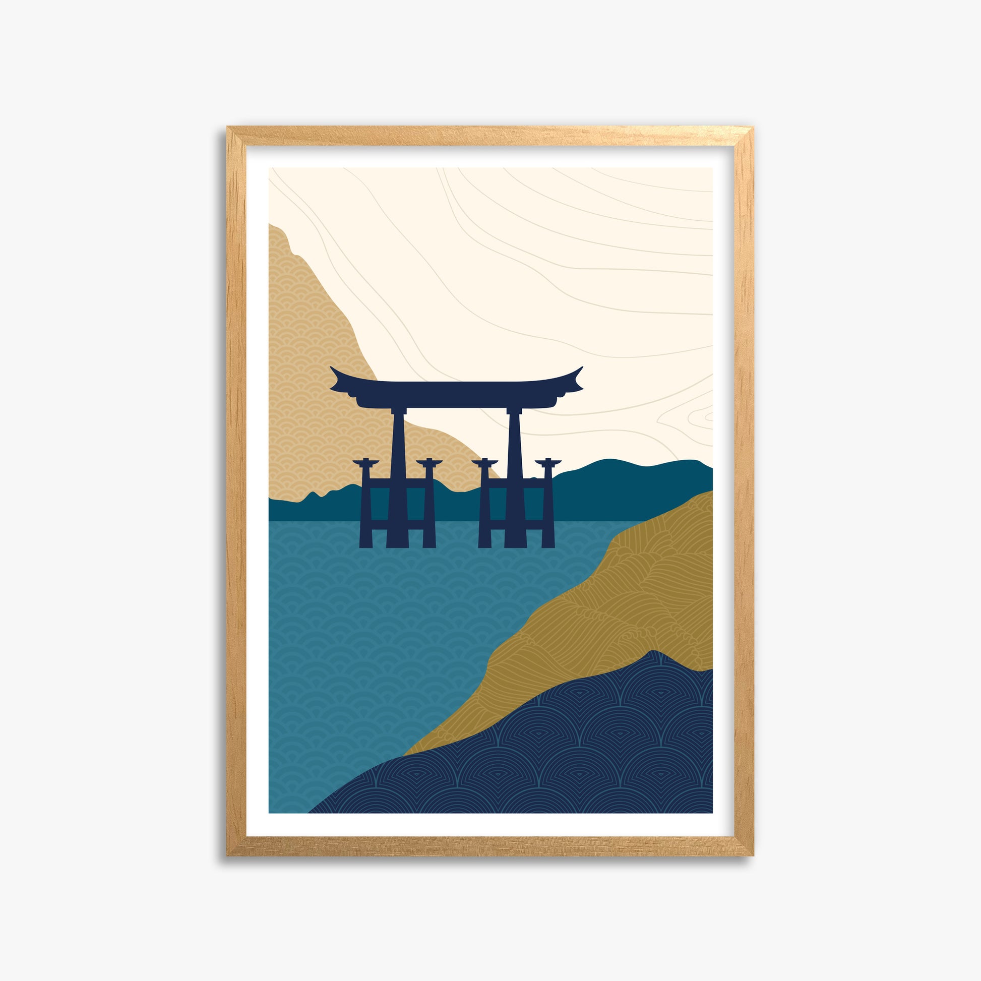 Torii Gate in the Water, 50x70cm Framed Poster With Oak Frame