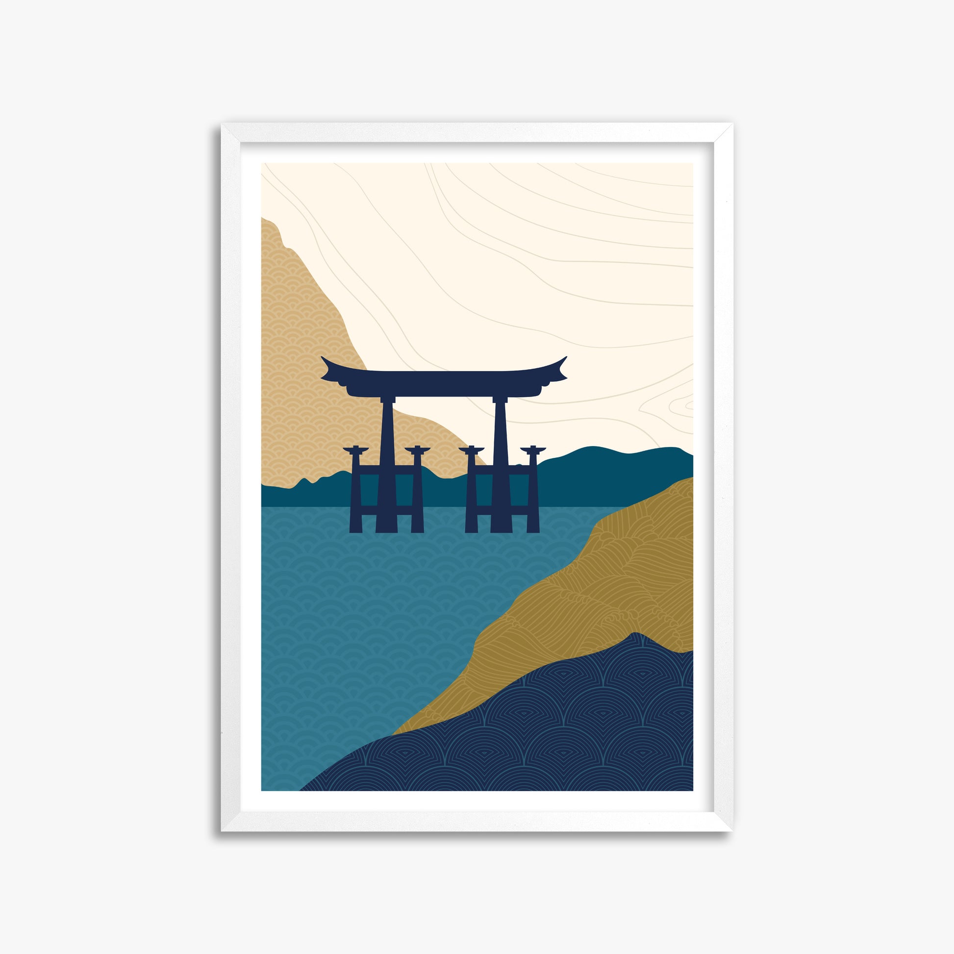 Torii Gate in the Water, 50x70cm Framed Poster With White Frame