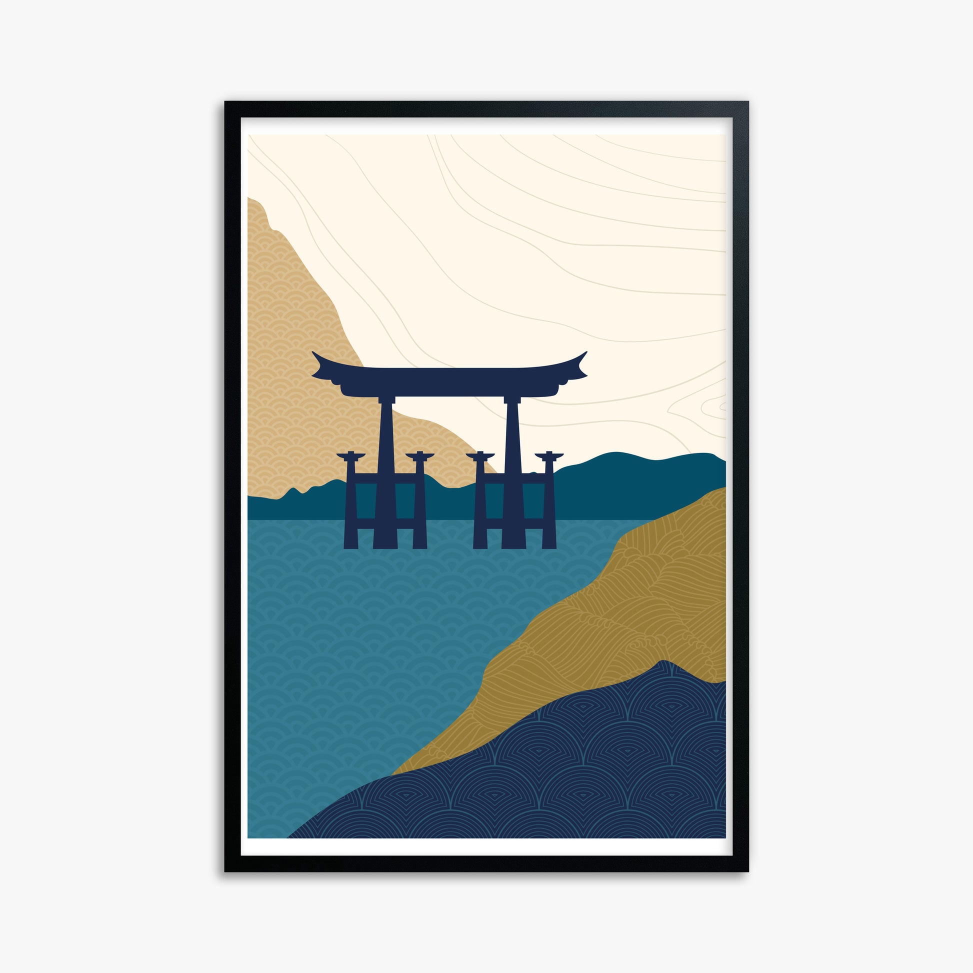 Torii Gate in the Water, 61x91cm Framed Poster With Black Frame