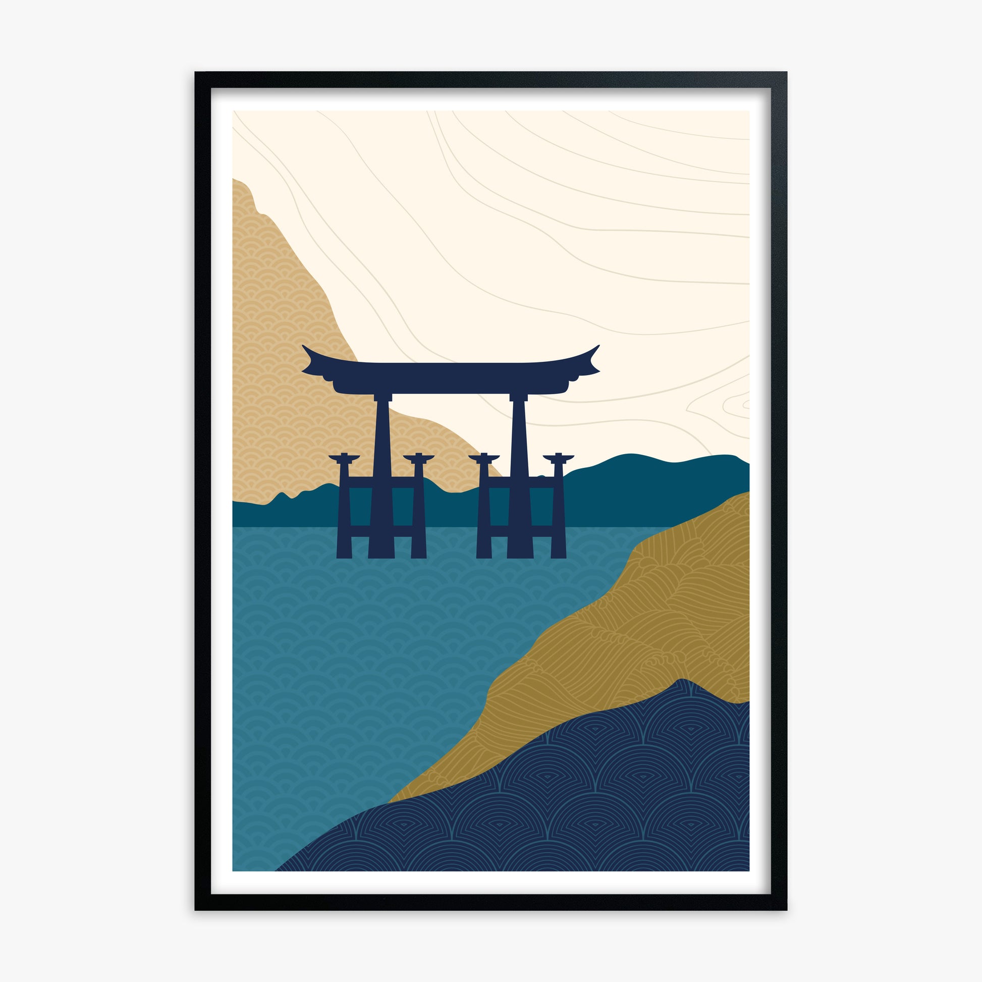 Torii Gate in the Water, Black Framed Poster With Black Frame