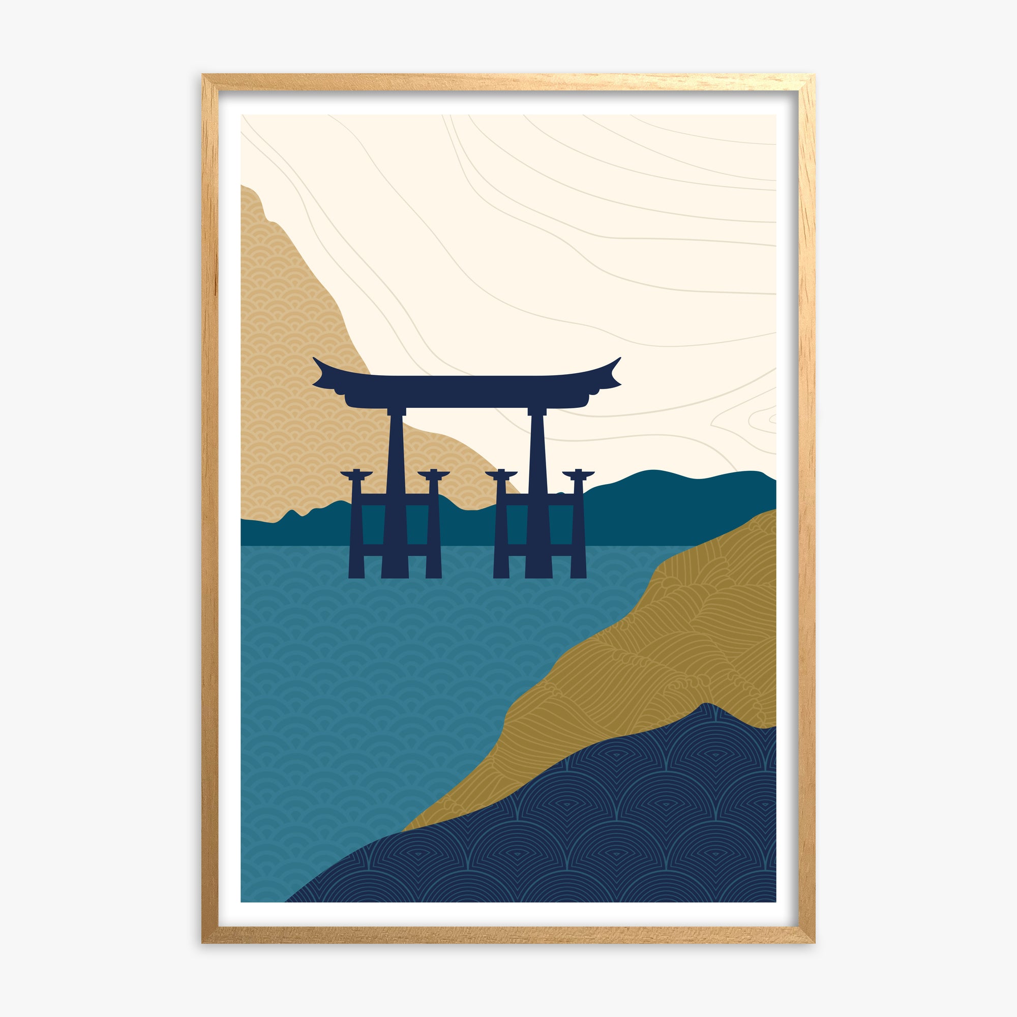 Torii Gate in the Water, Oak Framed Poster With Oak Frame
